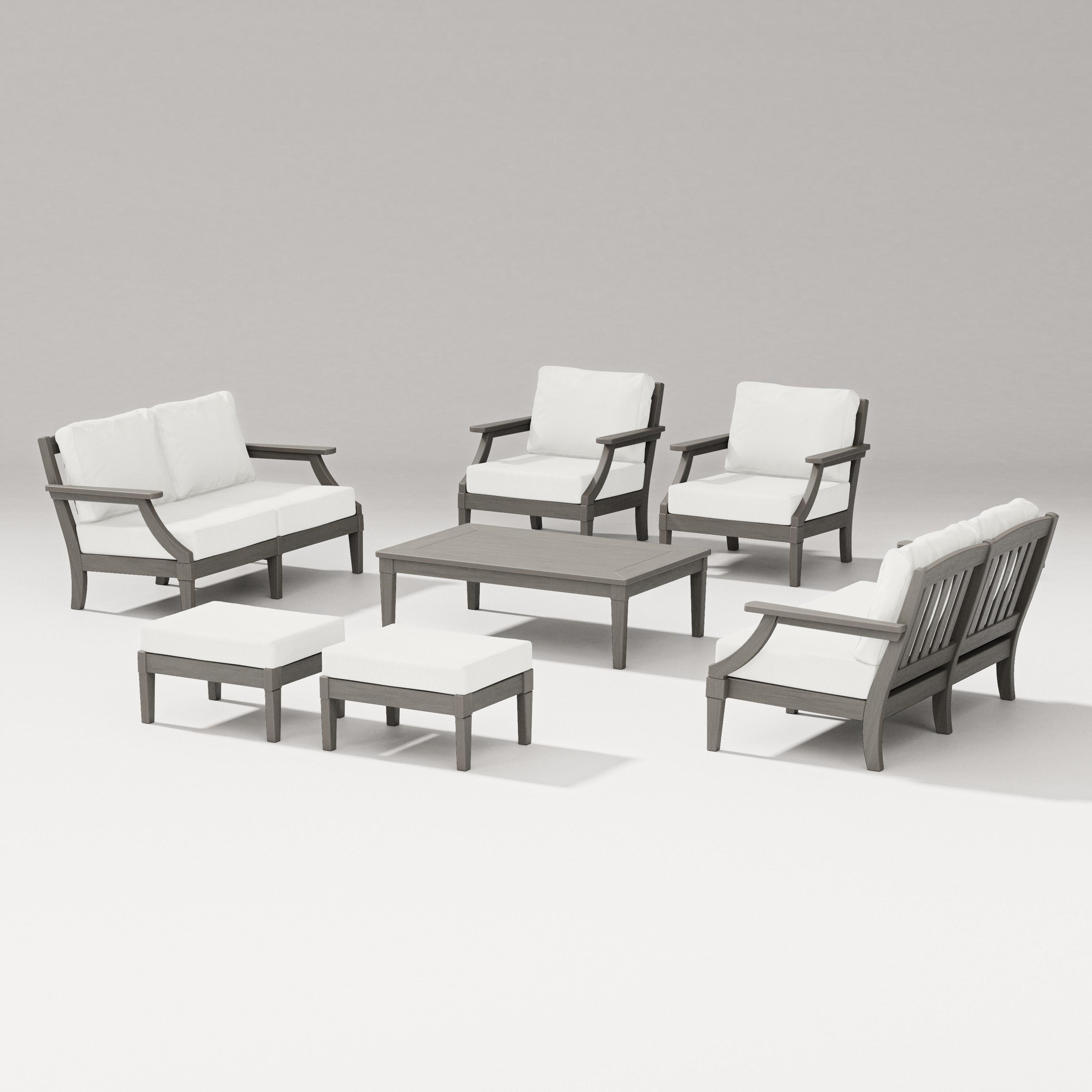 PW Designer Series Estate 7-Piece Lounge Loveseat Set in Driftwood / Natural Linen