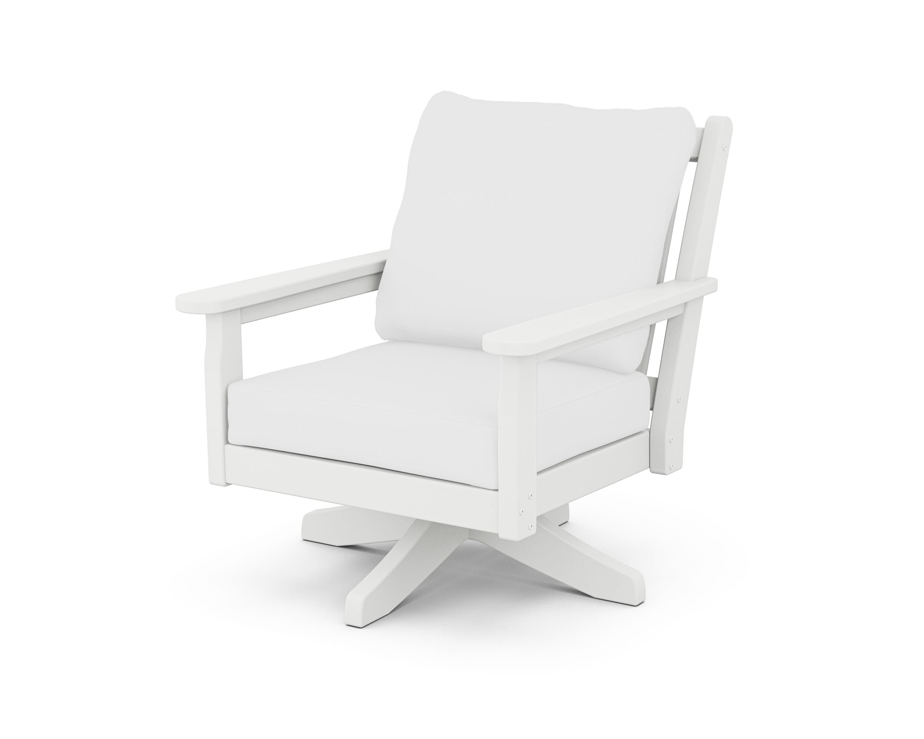 POLYWOOD Chippendale Deep Seating Swivel Chair in White / Natural