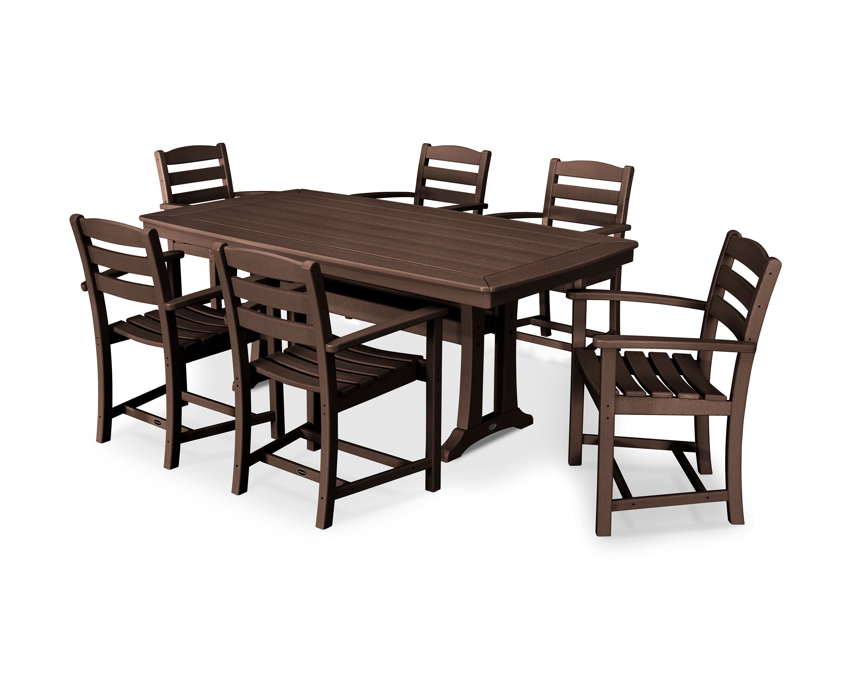 POLYWOOD La Casa Café 7-Piece Arm Chair Dining Set with Trestle Legs in Mahogany