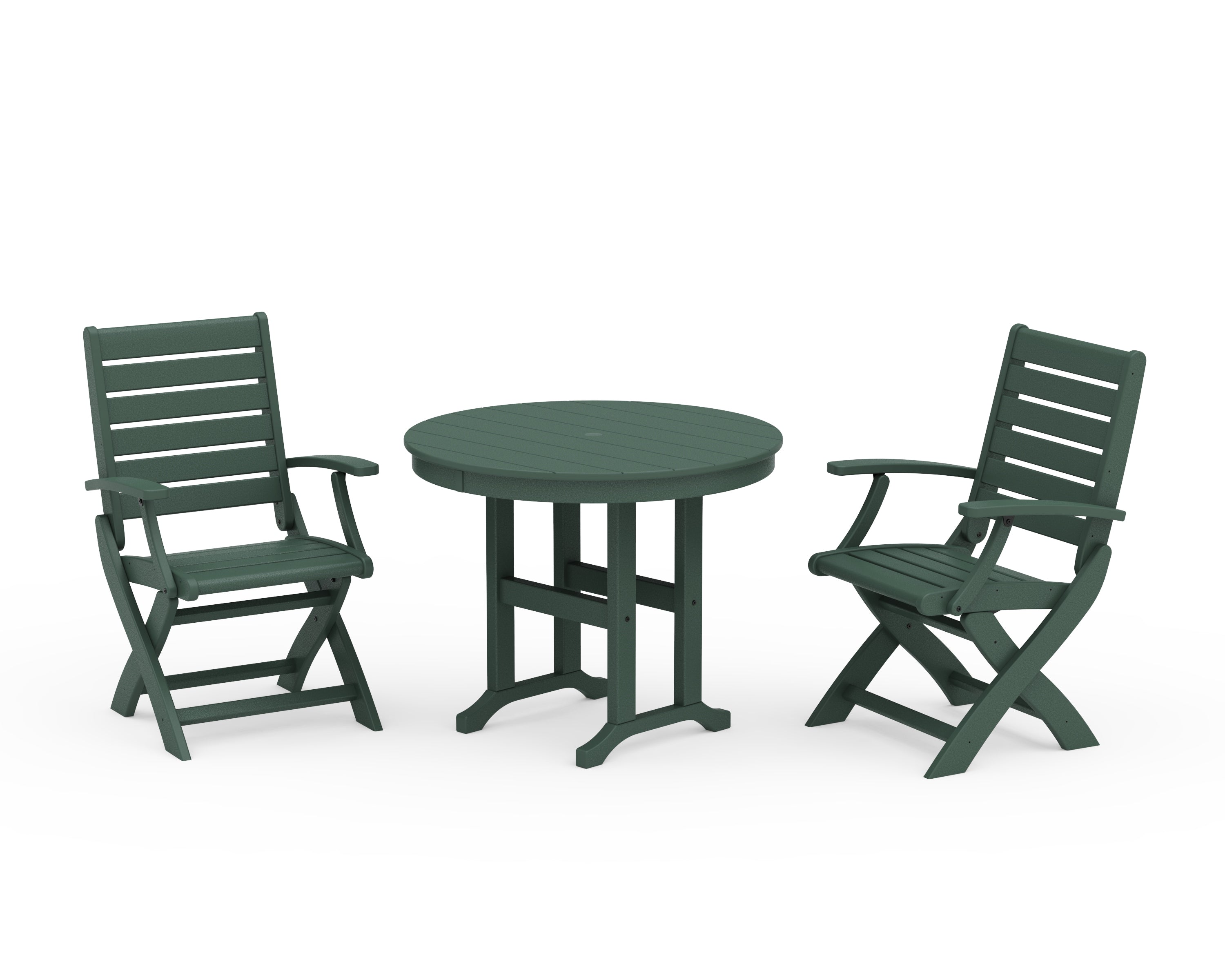 POLYWOOD Signature Folding Chair 3-Piece Round Farmhouse Dining Set in Green
