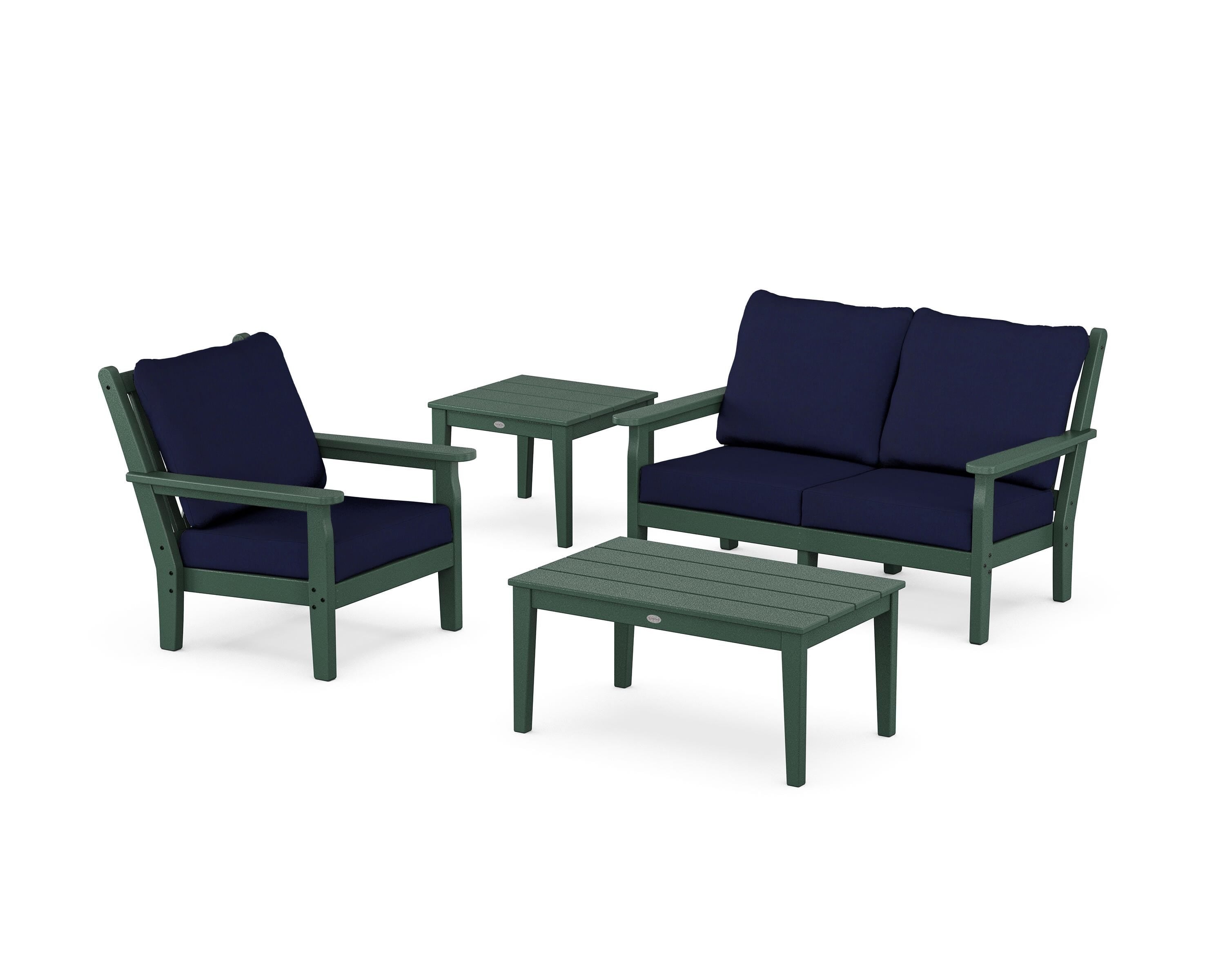 POLYWOOD Chippendale 4-Piece Deep Seating Set in Green / Navy
