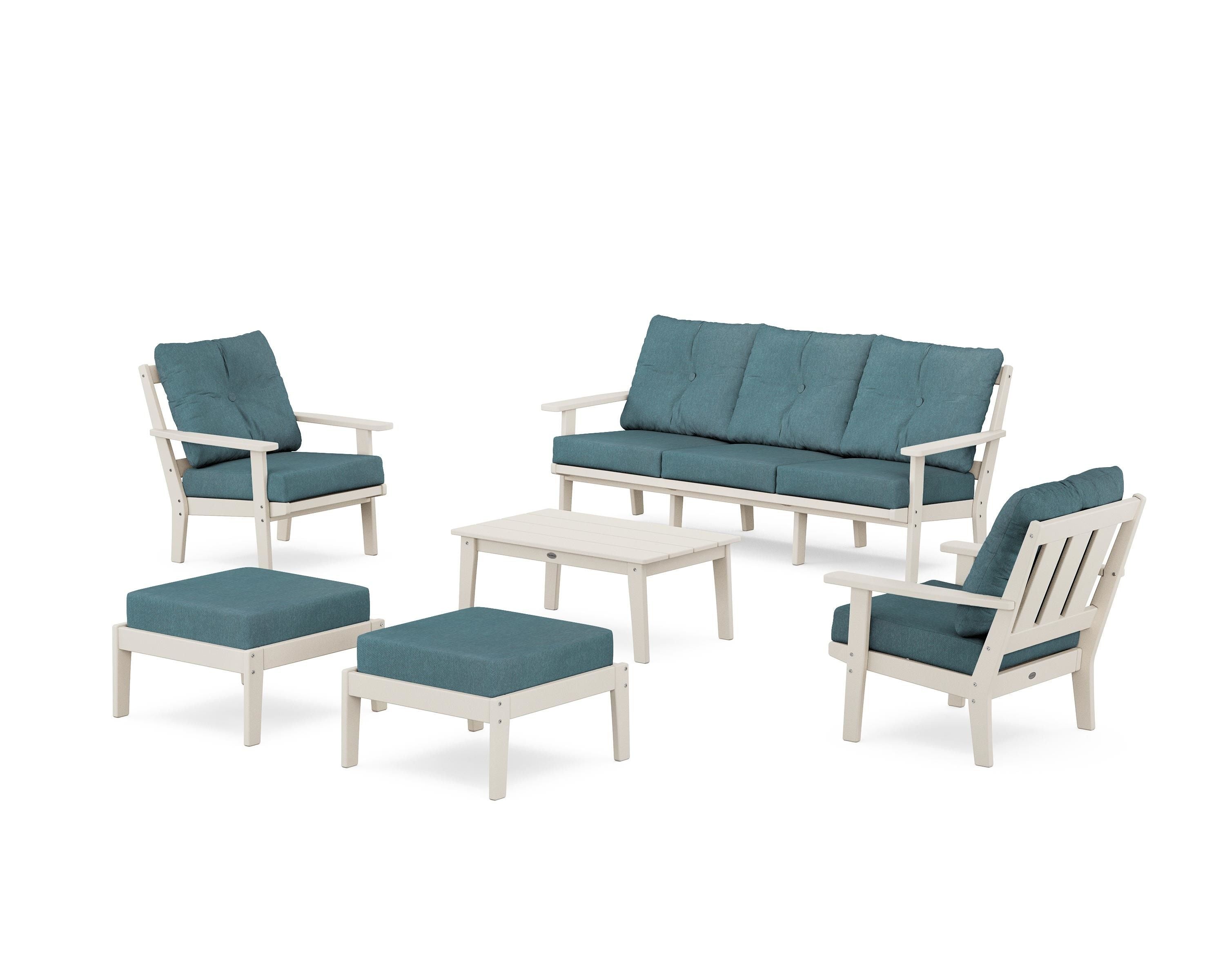 POLYWOOD Oxford 6-Piece Lounge Sofa Set in Sand / Ocean Teal