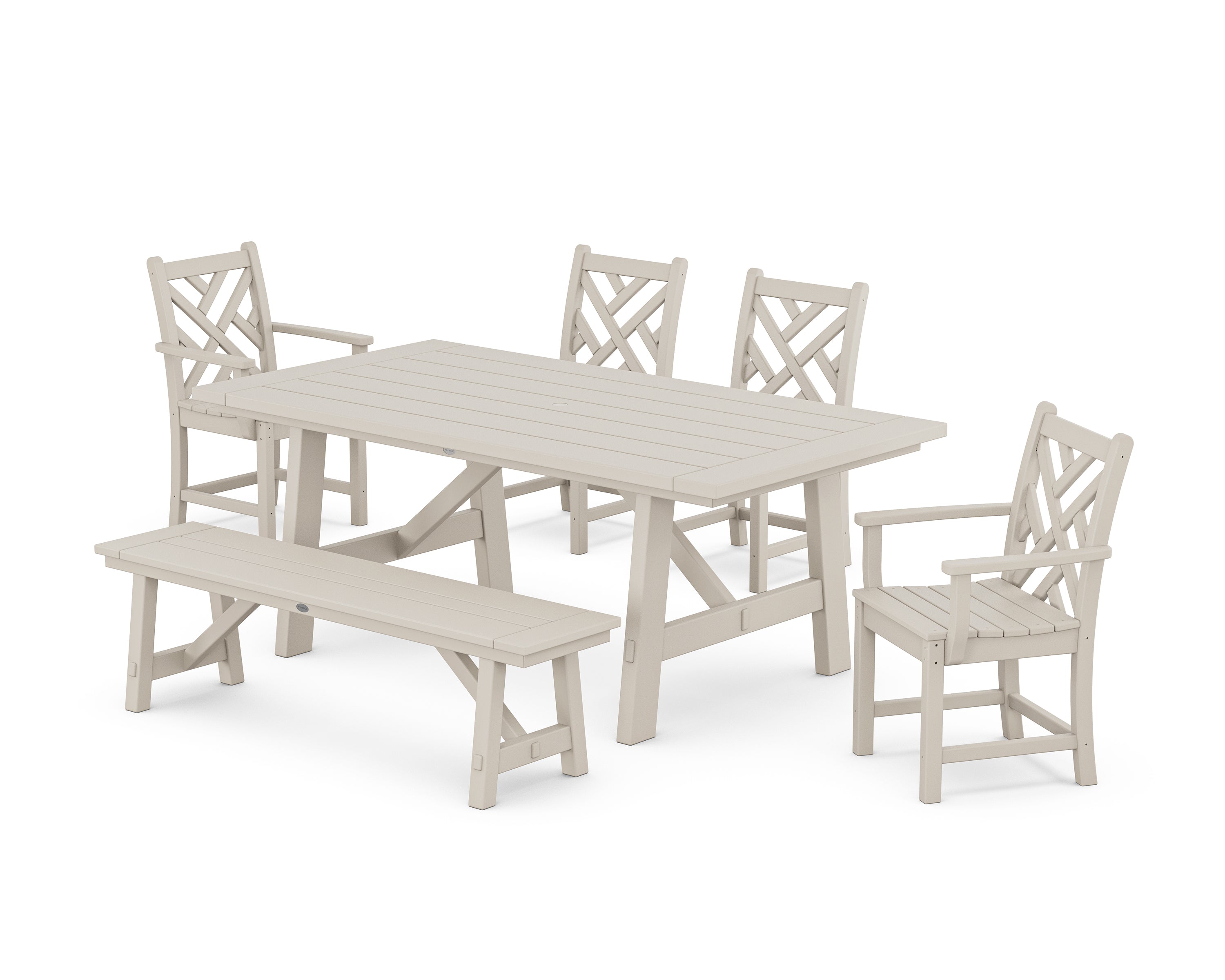 POLYWOOD Chippendale 6-Piece Rustic Farmhouse Dining Set With Bench in Sand
