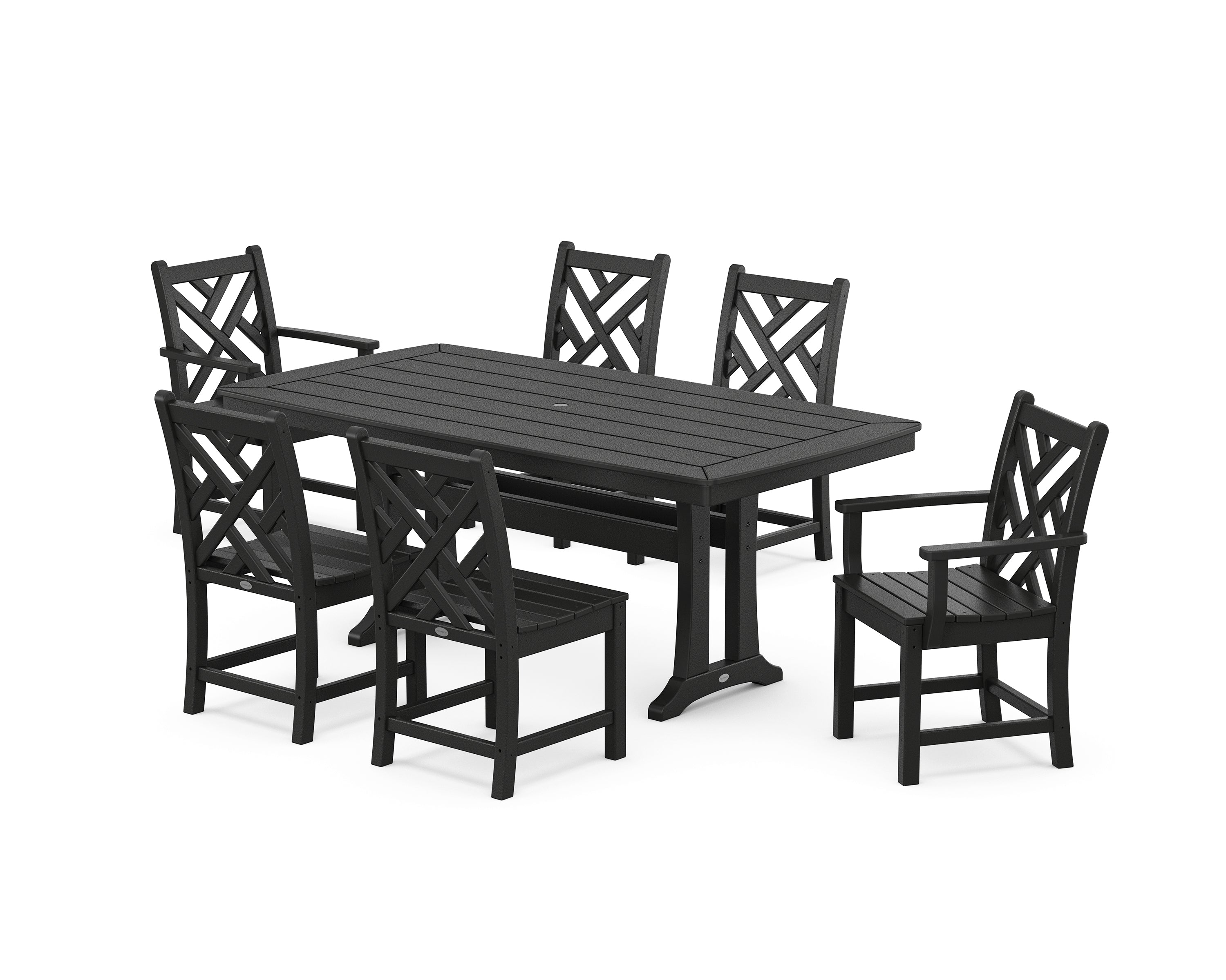 POLYWOOD Chippendale 7-Piece Dining Set with Trestle Legs in Black
