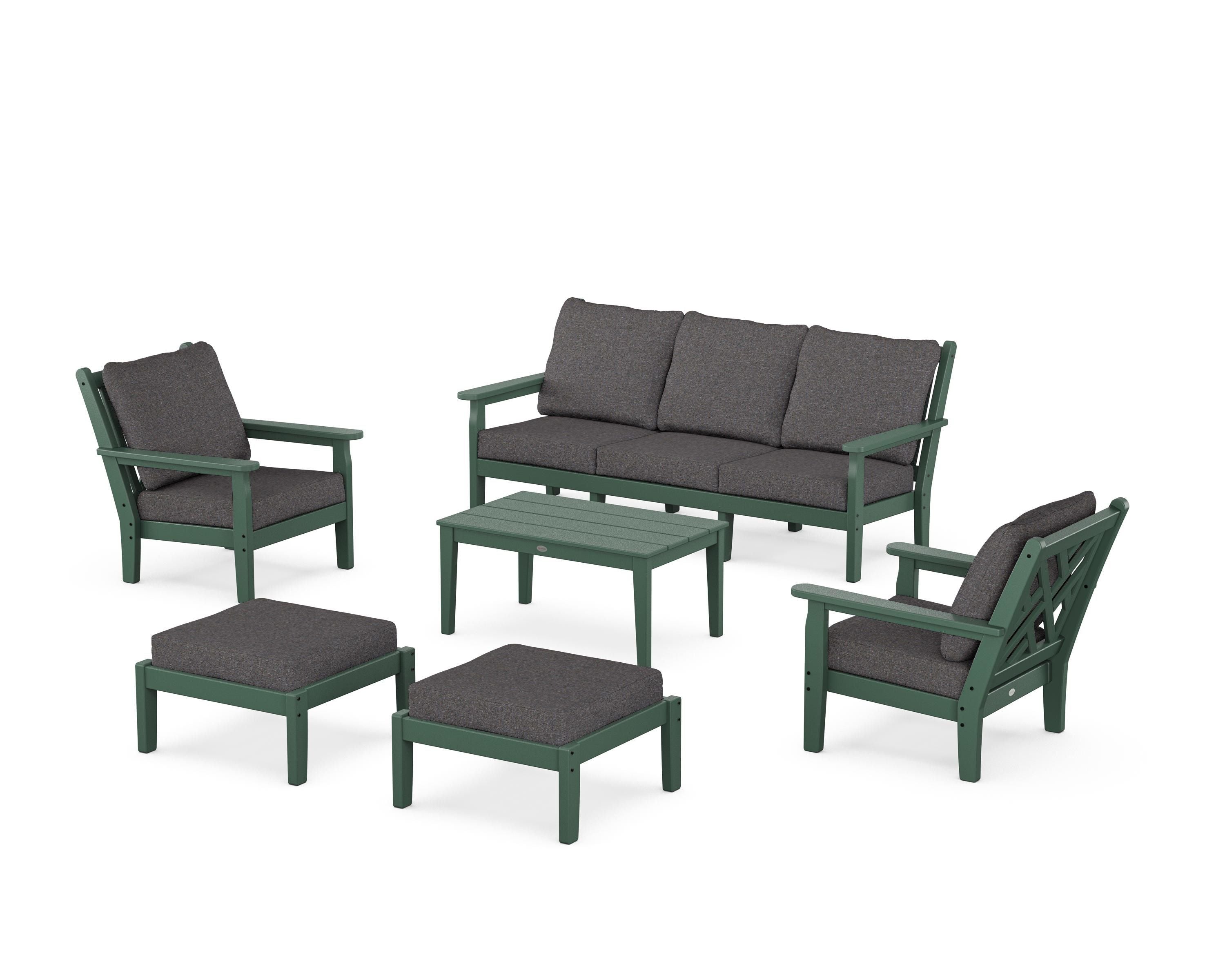 POLYWOOD Chippendale 6-Piece Lounge Sofa Set in Green / Ash Charcoal