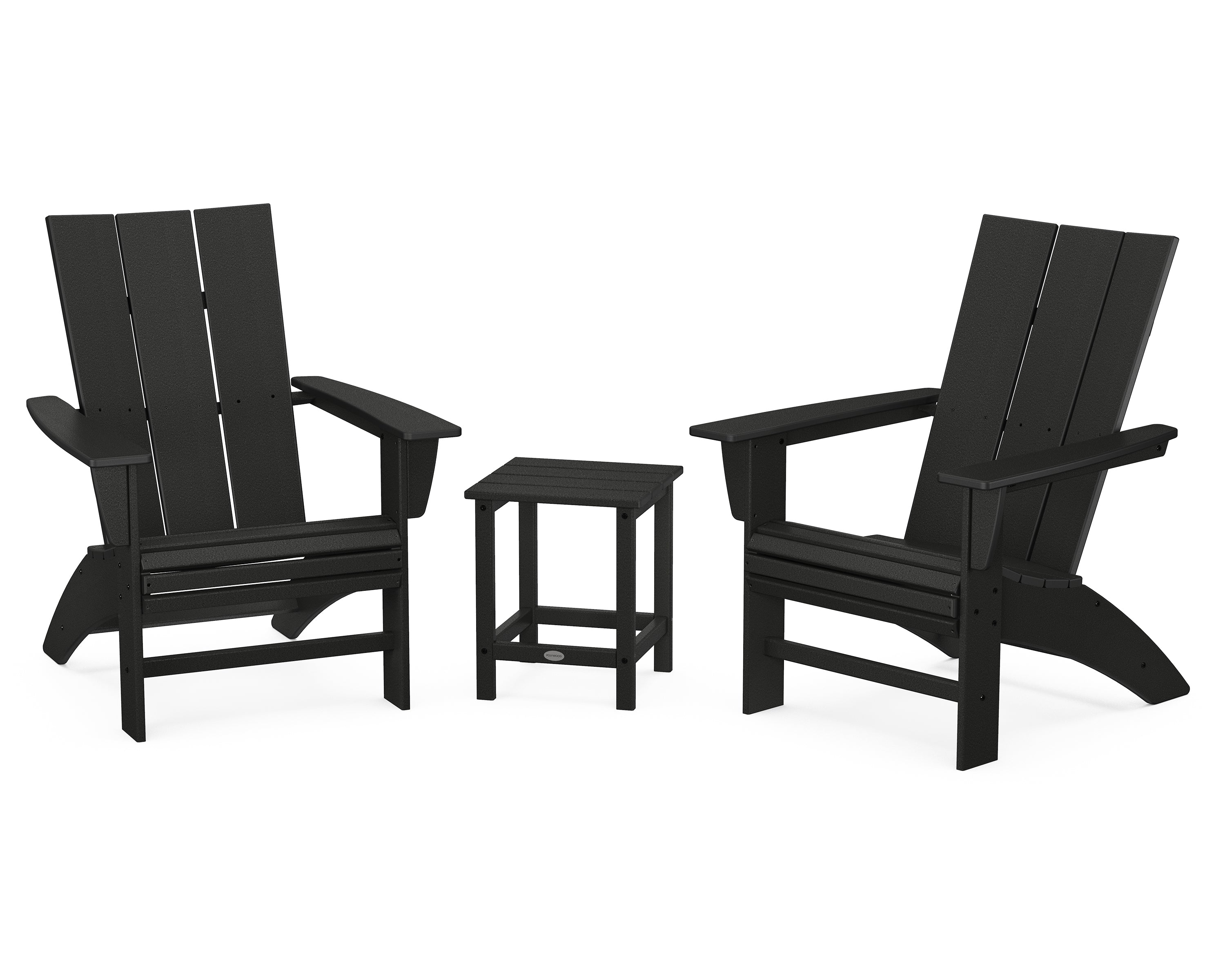 POLYWOOD Modern 3-Piece Curveback Adirondack Set with Long Island 18" Side Table in Black