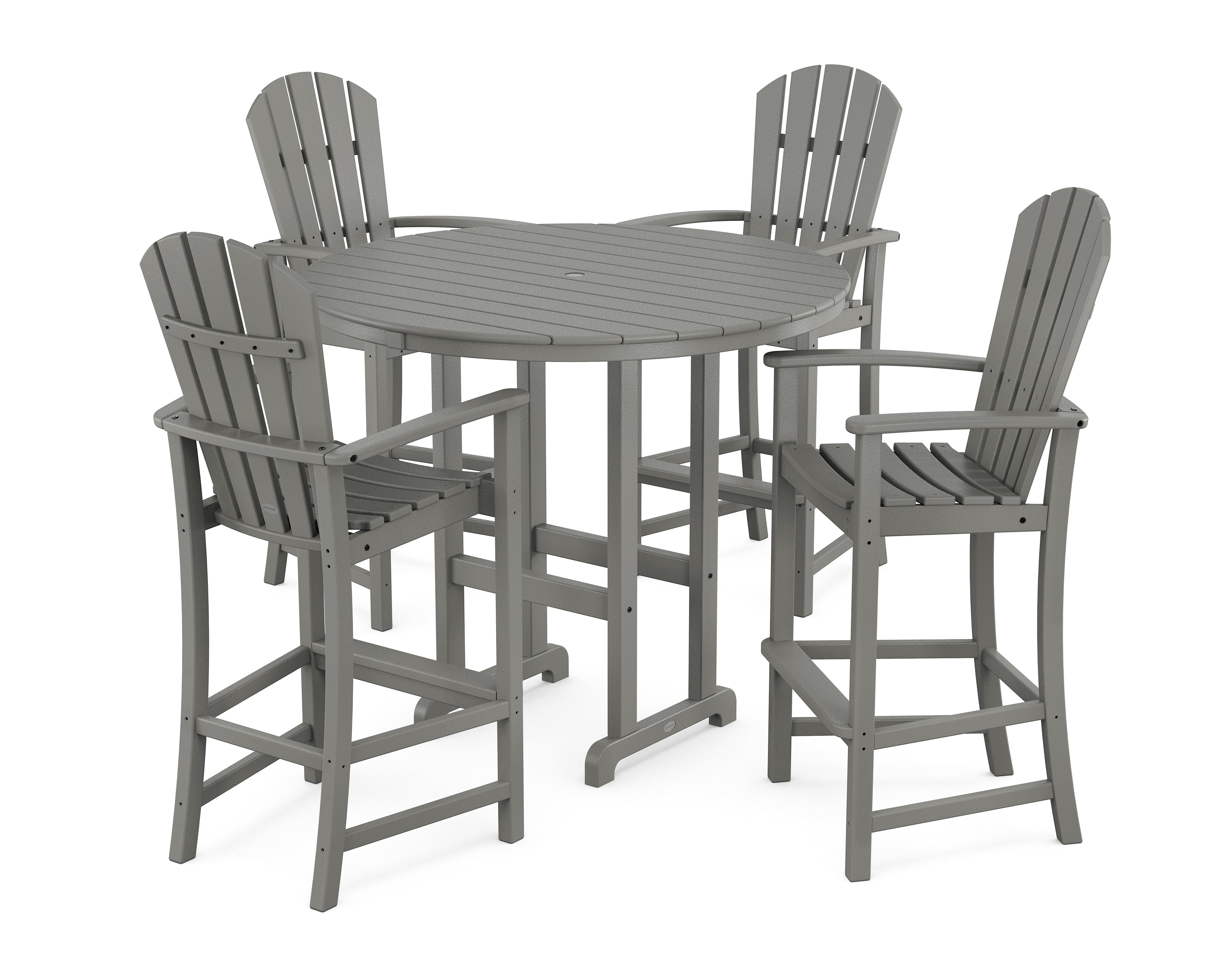 POLYWOOD® Palm Coast 5-Piece Round Farmhouse Bar Set in Slate Grey