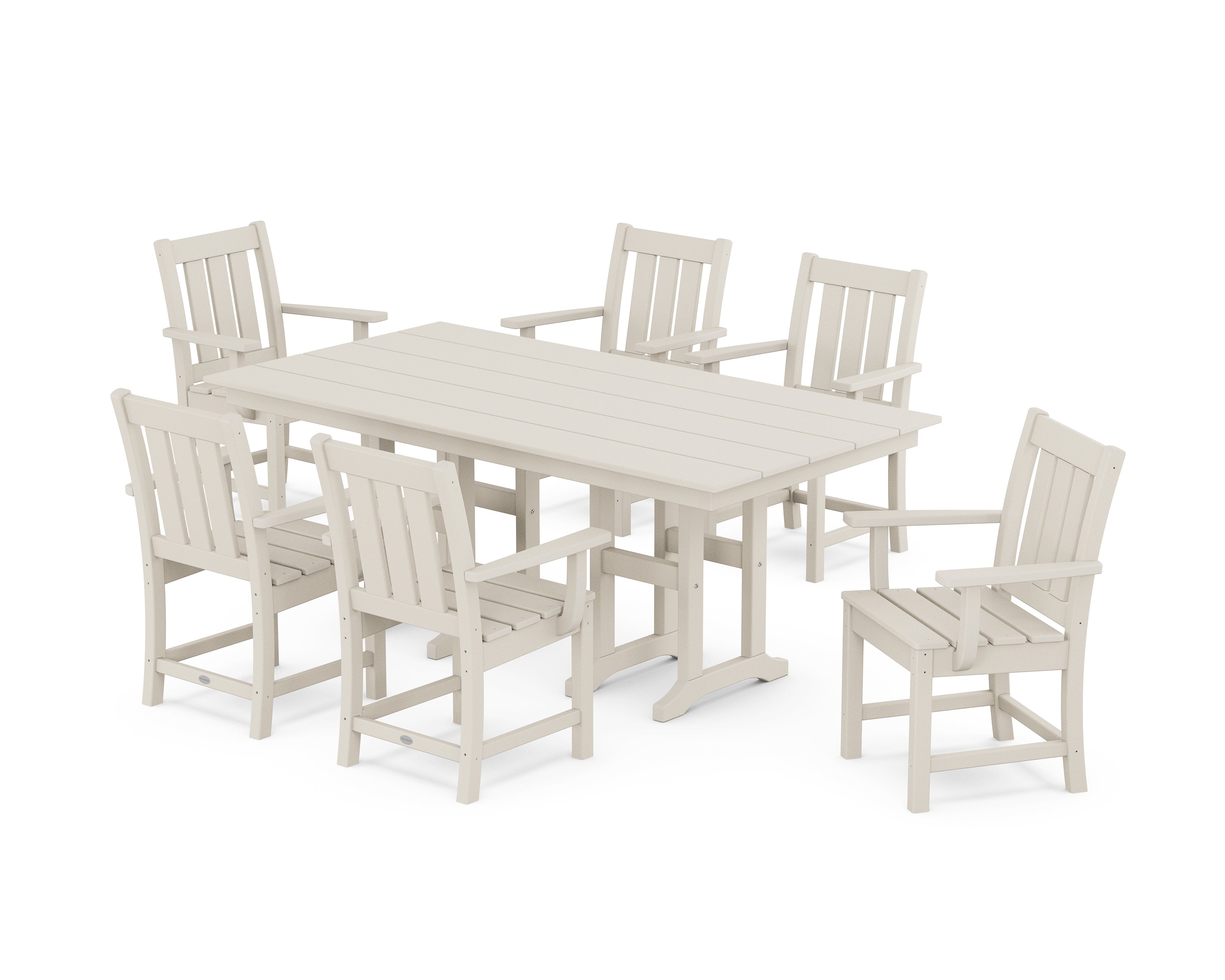 POLYWOOD Oxford Arm Chair 7-Piece Farmhouse Dining Set in Sand