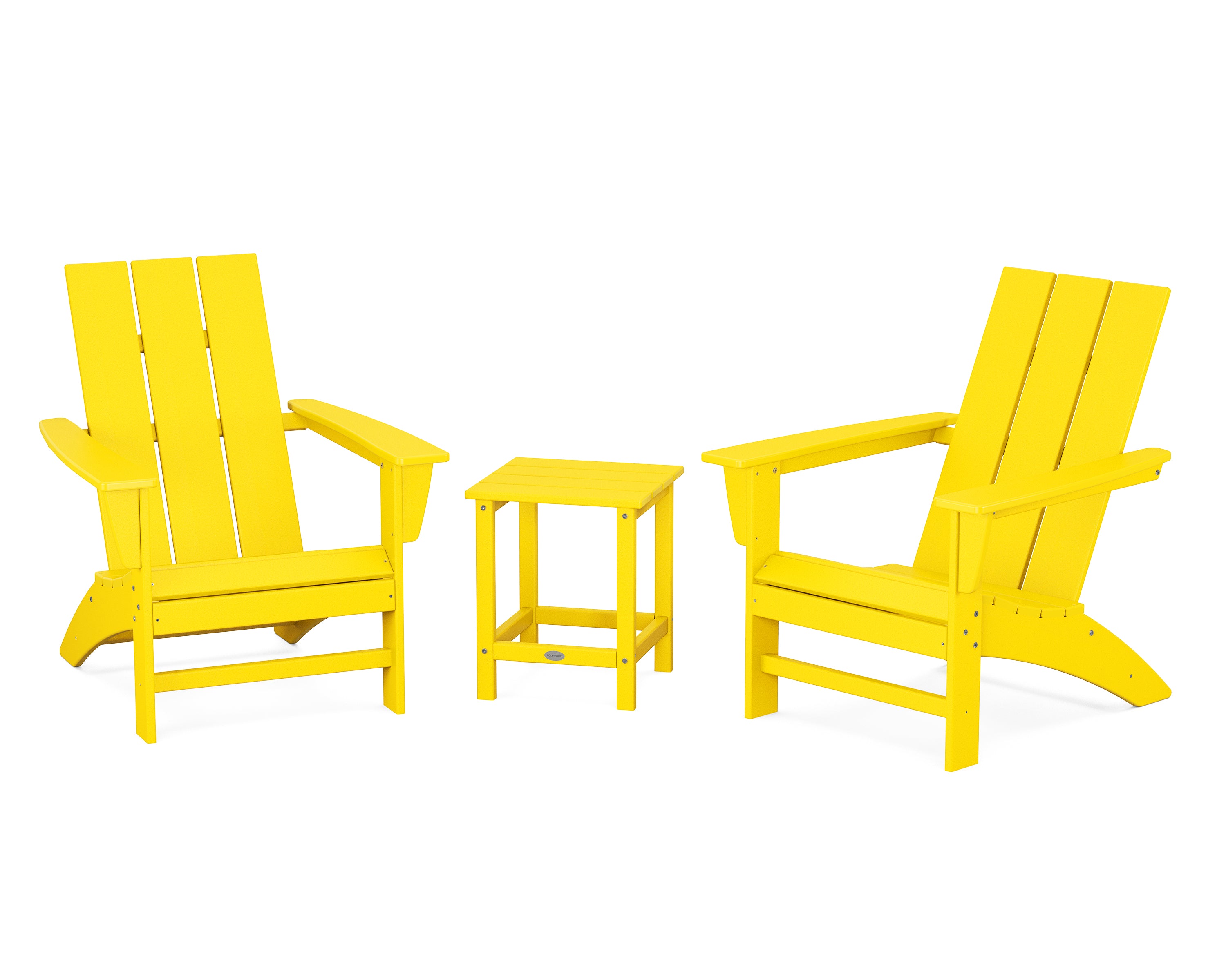 POLYWOOD® Modern 3-Piece Adirondack Set with Long Island 18" Side Table in Lemon