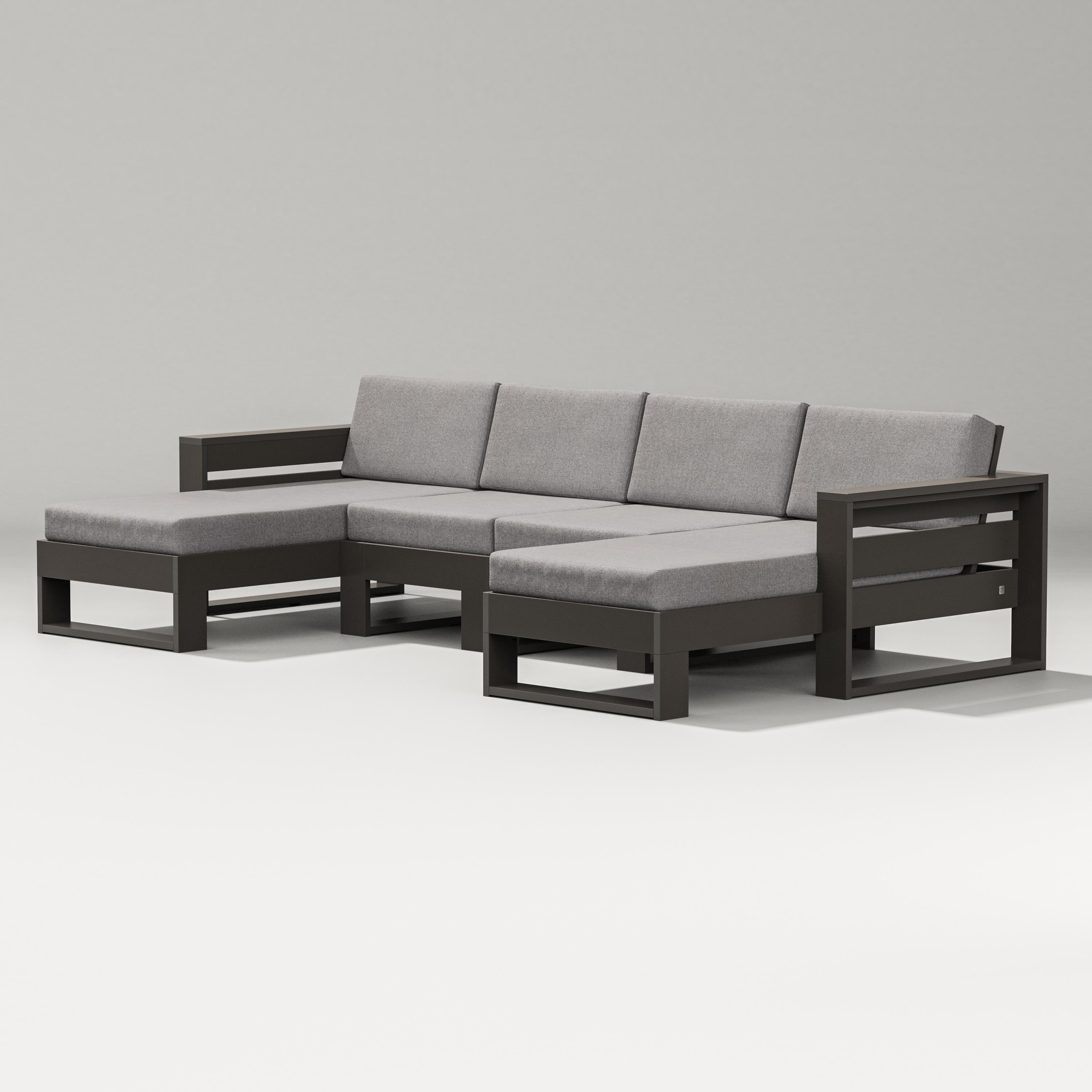 PW Designer Series Latitude Double Chaise Sectional in Vintage Coffee / Grey Mist
