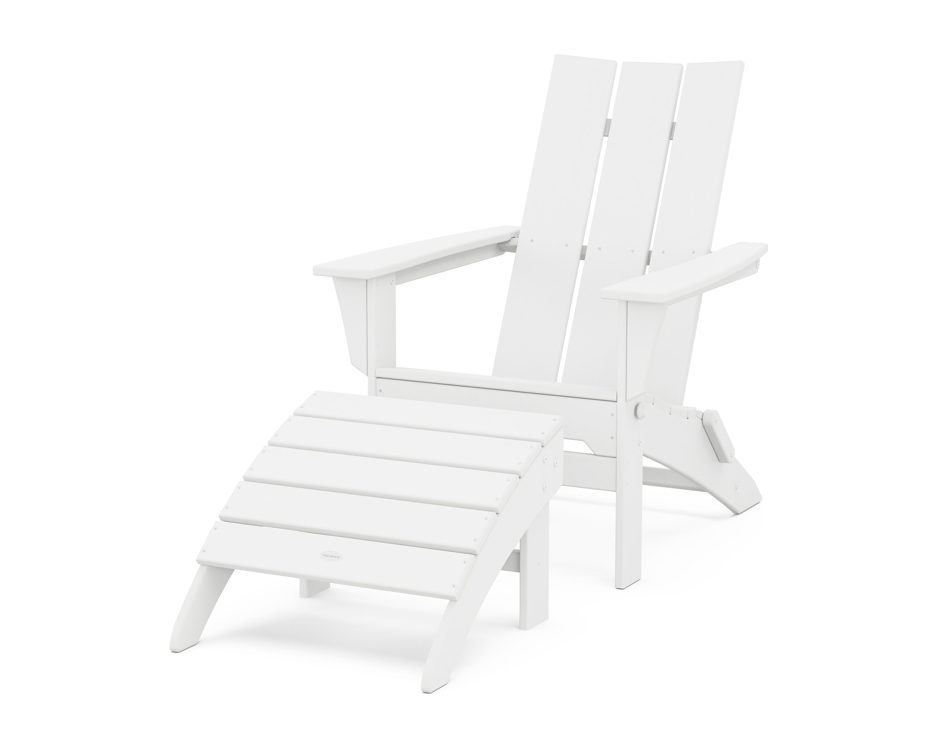 POLYWOOD® Modern Folding Adirondack Chair 2-Piece Set with Ottoman in White