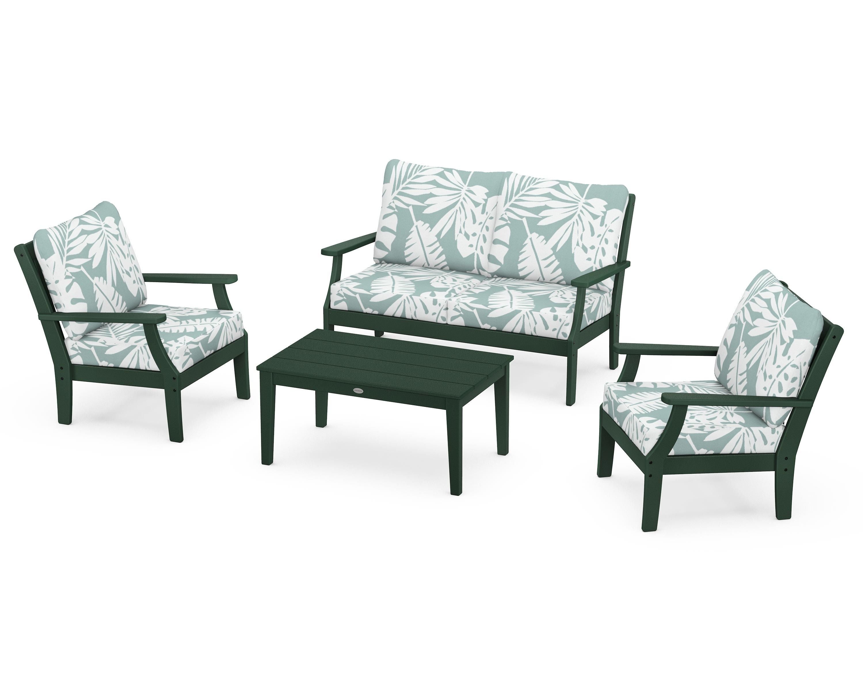 POLYWOOD Braxton 4-Piece Deep Seating Chair Set in Green / Leaf Glacier Spa