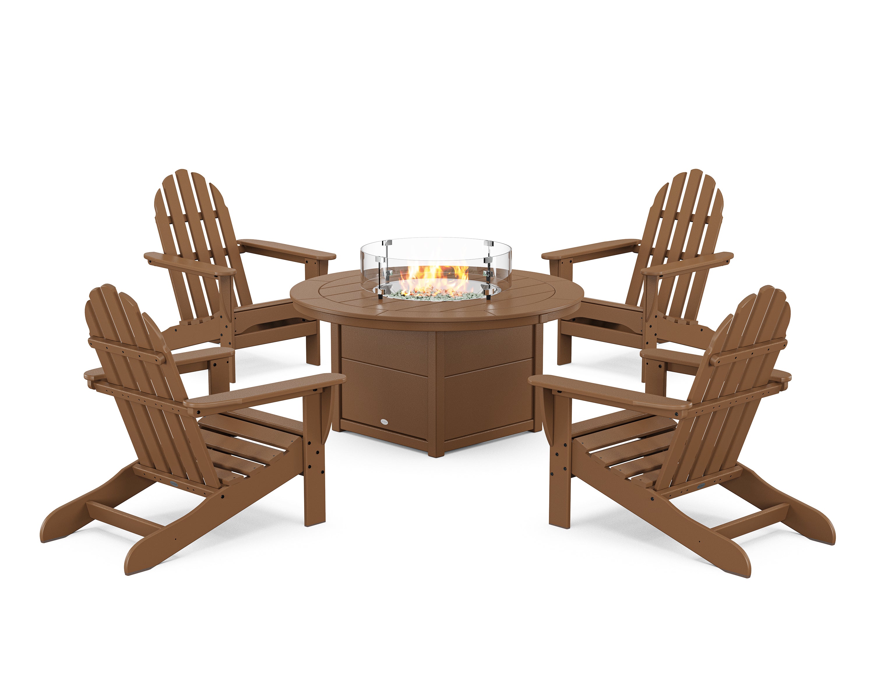 POLYWOOD Classic Adirondack 5-Piece Conversation Set with Fire Pit Table in Teak