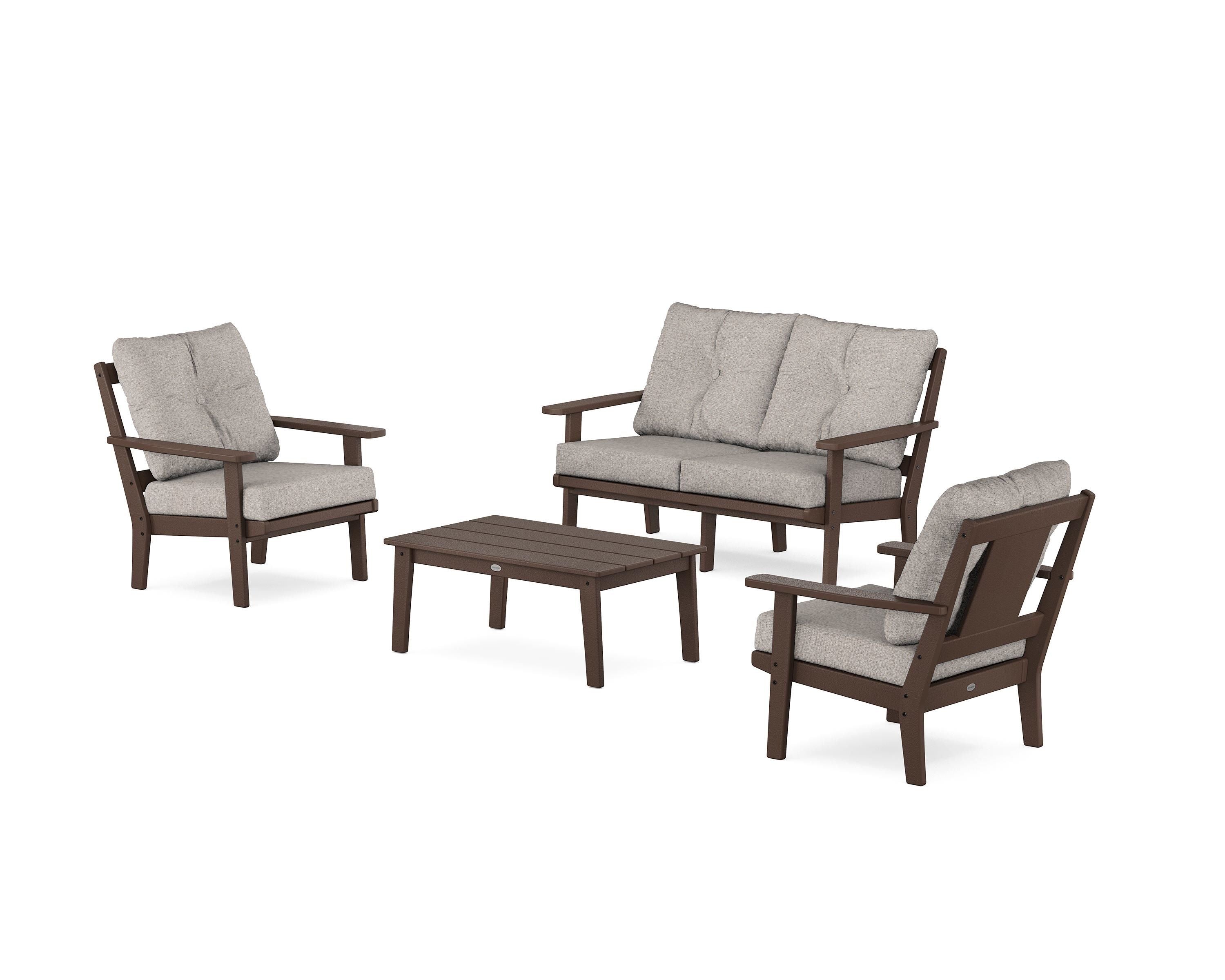 POLYWOOD Prairie 4-Piece Deep Seating Set with Loveseat in Mahogany / Weathered Tweed