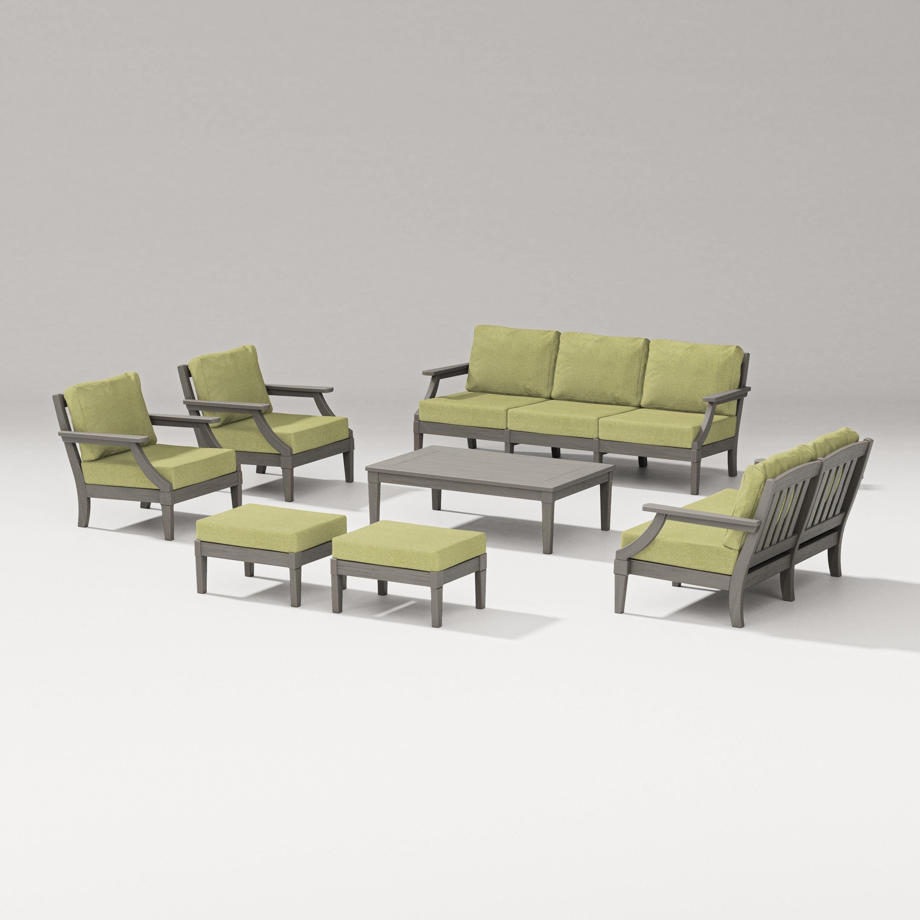 PW Designer Series Estate 7-Piece Lounge Sofa Set in Driftwood / Chartreuse Boucle