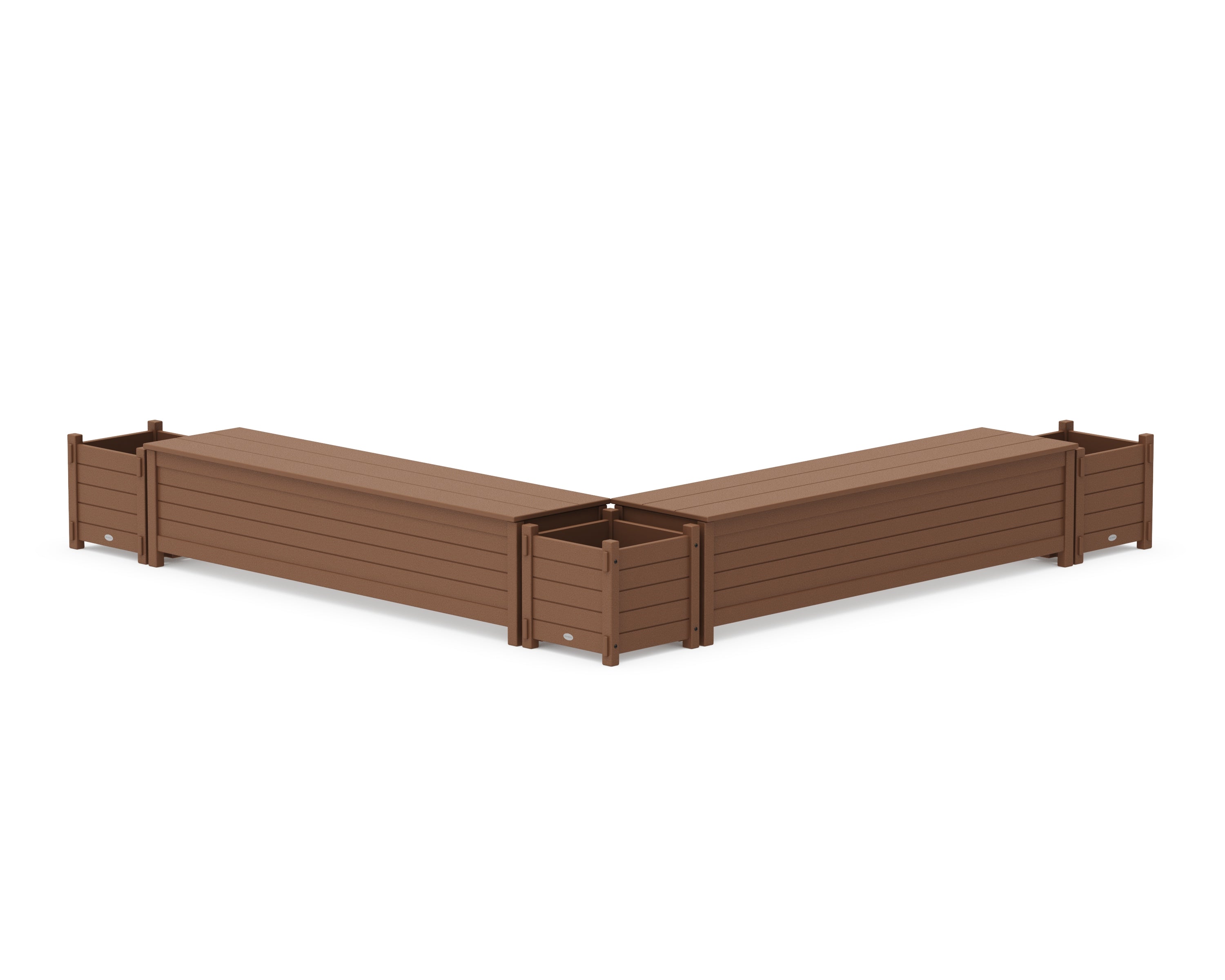 POLYWOOD 72" Nautical L- Shaped Planter Storage Bench Corner Set in Teak