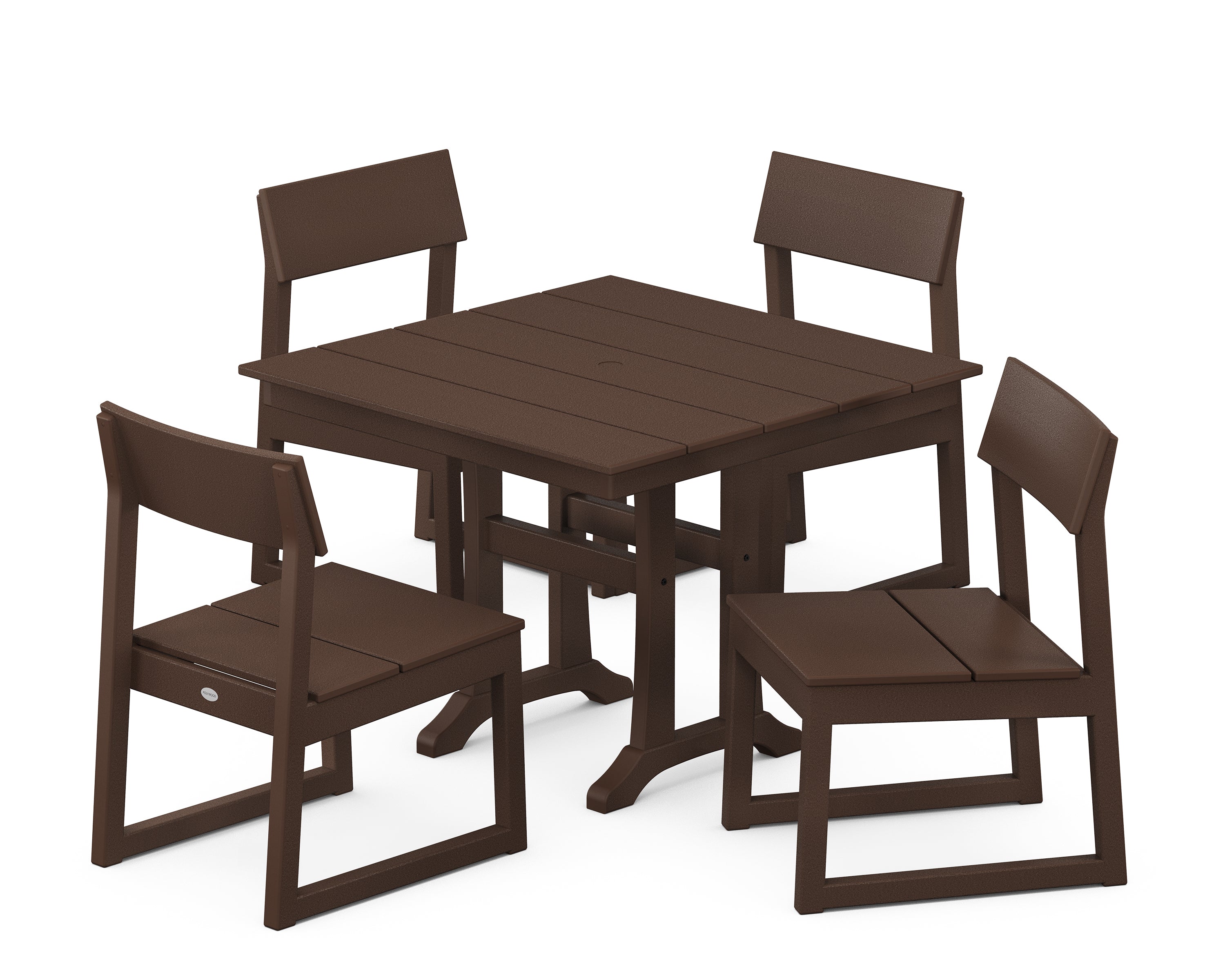 POLYWOOD EDGE 5-Piece Farmhouse Trestle Side Chair Dining Set in Mahogany