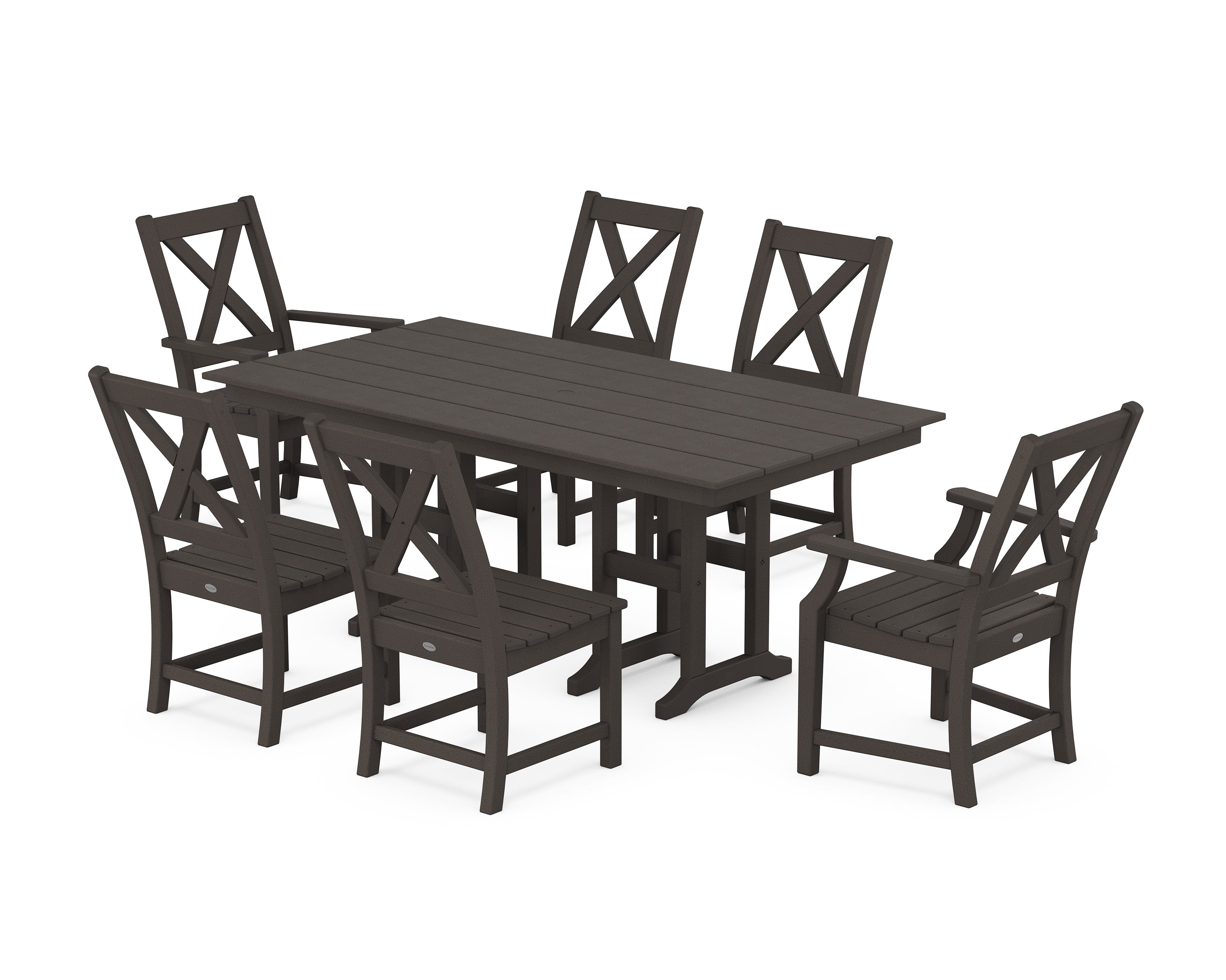 POLYWOOD® Braxton 7-Piece Farmhouse Dining Set in Vintage Coffee
