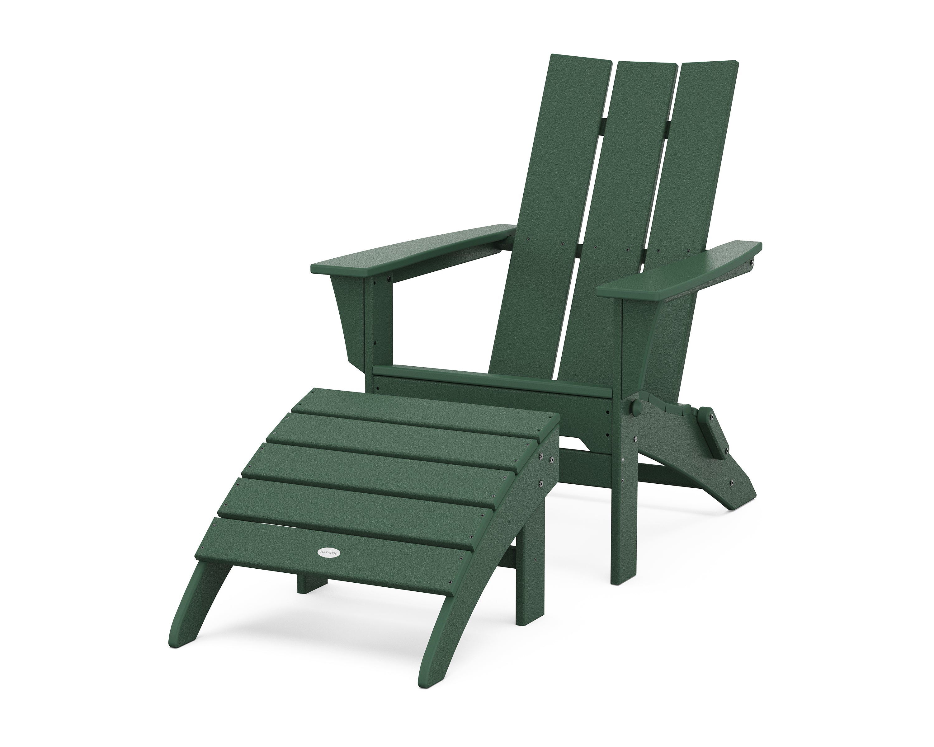 POLYWOOD® Modern Folding Adirondack Chair 2-Piece Set with Ottoman in Green