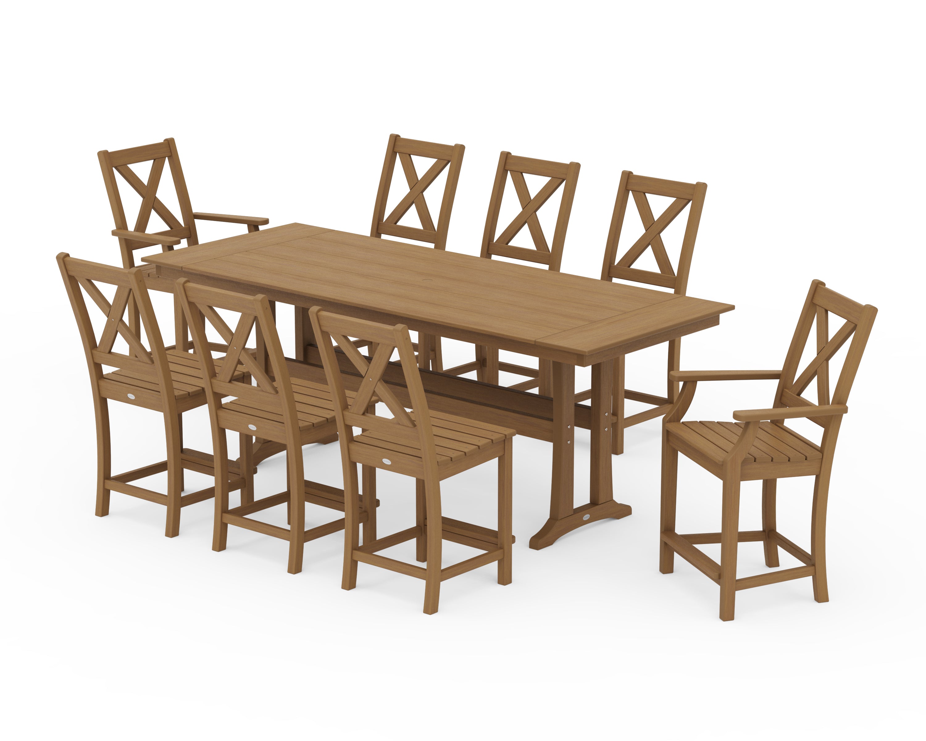 POLYWOOD Braxton 9-Piece Farmhouse Counter Set with Trestle Legs in Natural