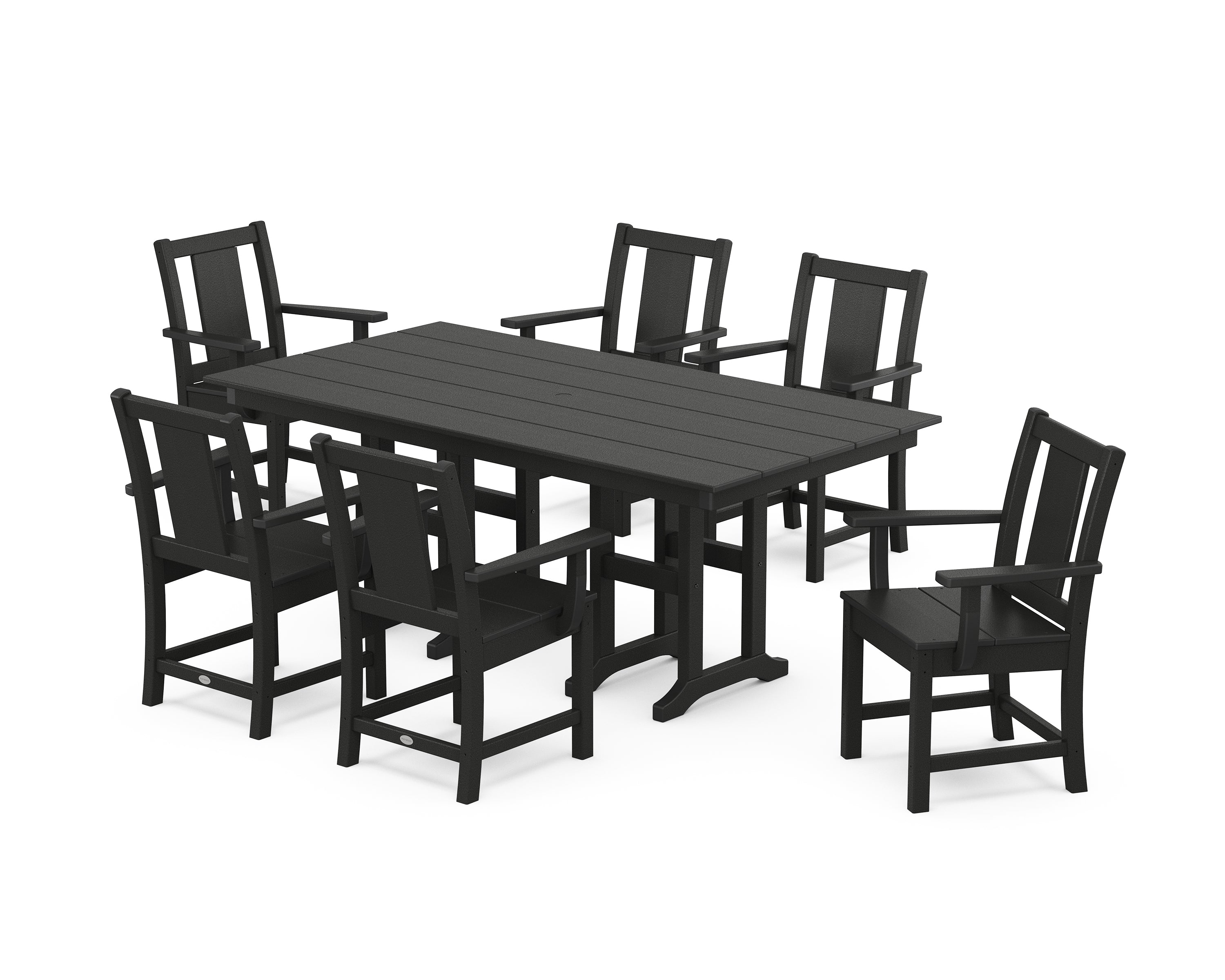 POLYWOOD Prairie Arm Chair 7-Piece Farmhouse Dining Set in Black