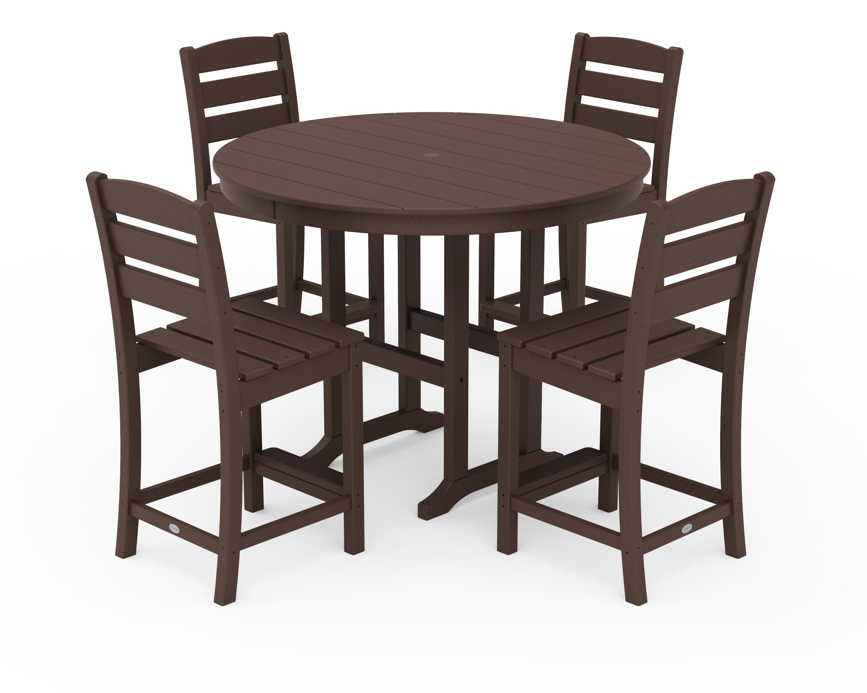 POLYWOOD Lakeside 5-Piece Farmhouse Round Side Chair Counter Set in Mahogany