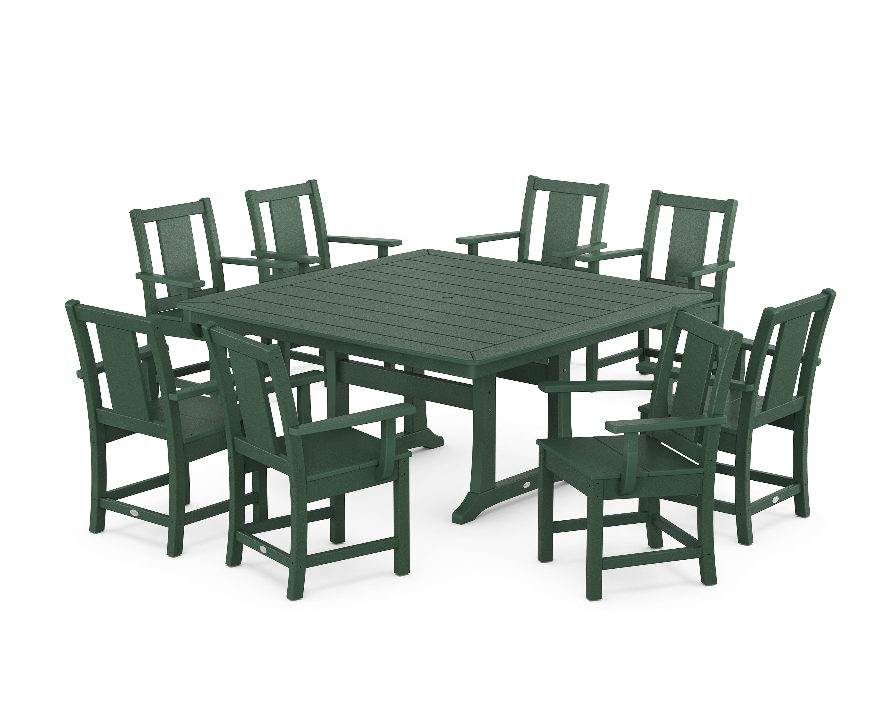 POLYWOOD Prairie 9-Piece Square Dining Set with Trestle Legs in Green