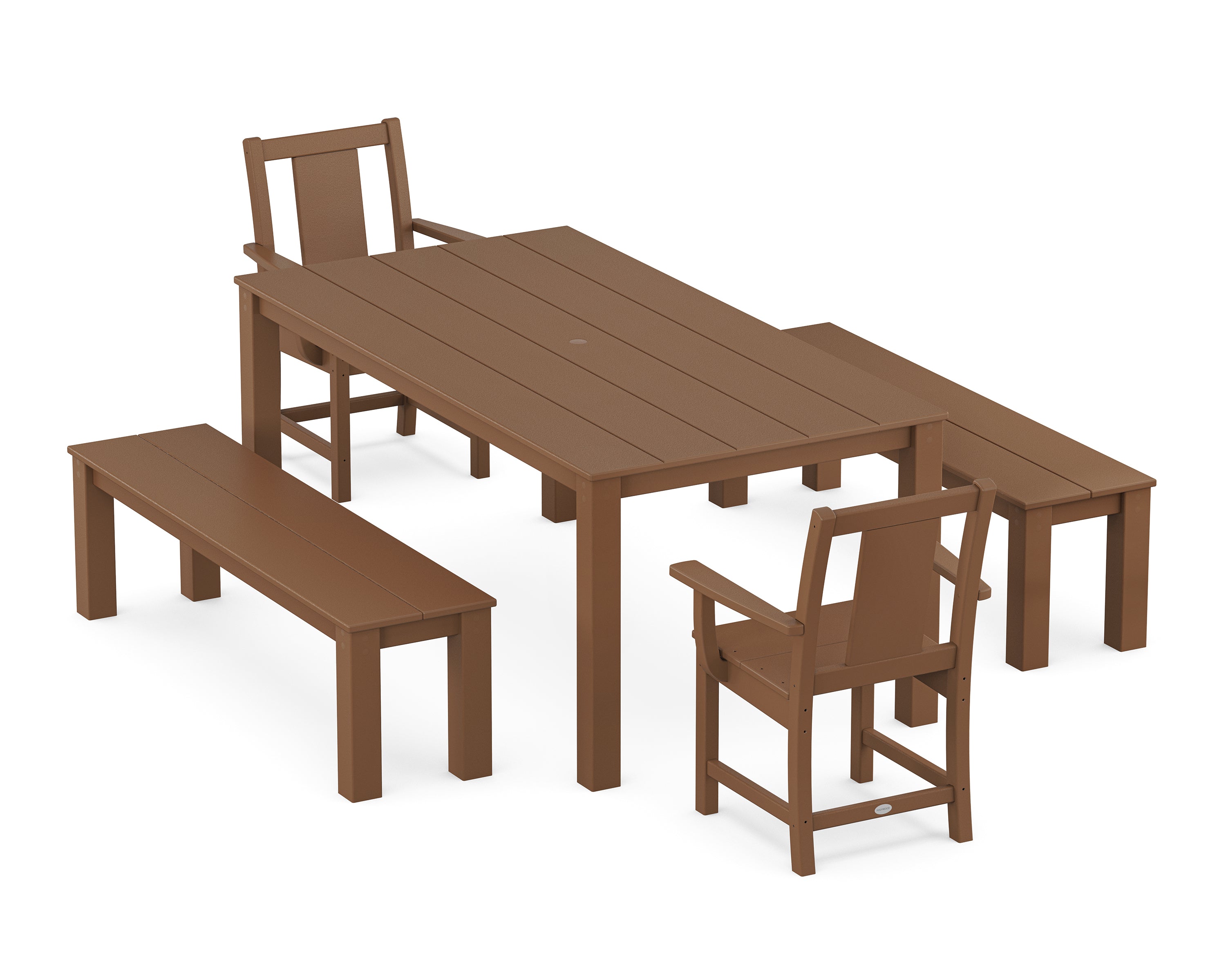 POLYWOOD Prairie 5-Piece Parsons Dining Set with Benches in Teak