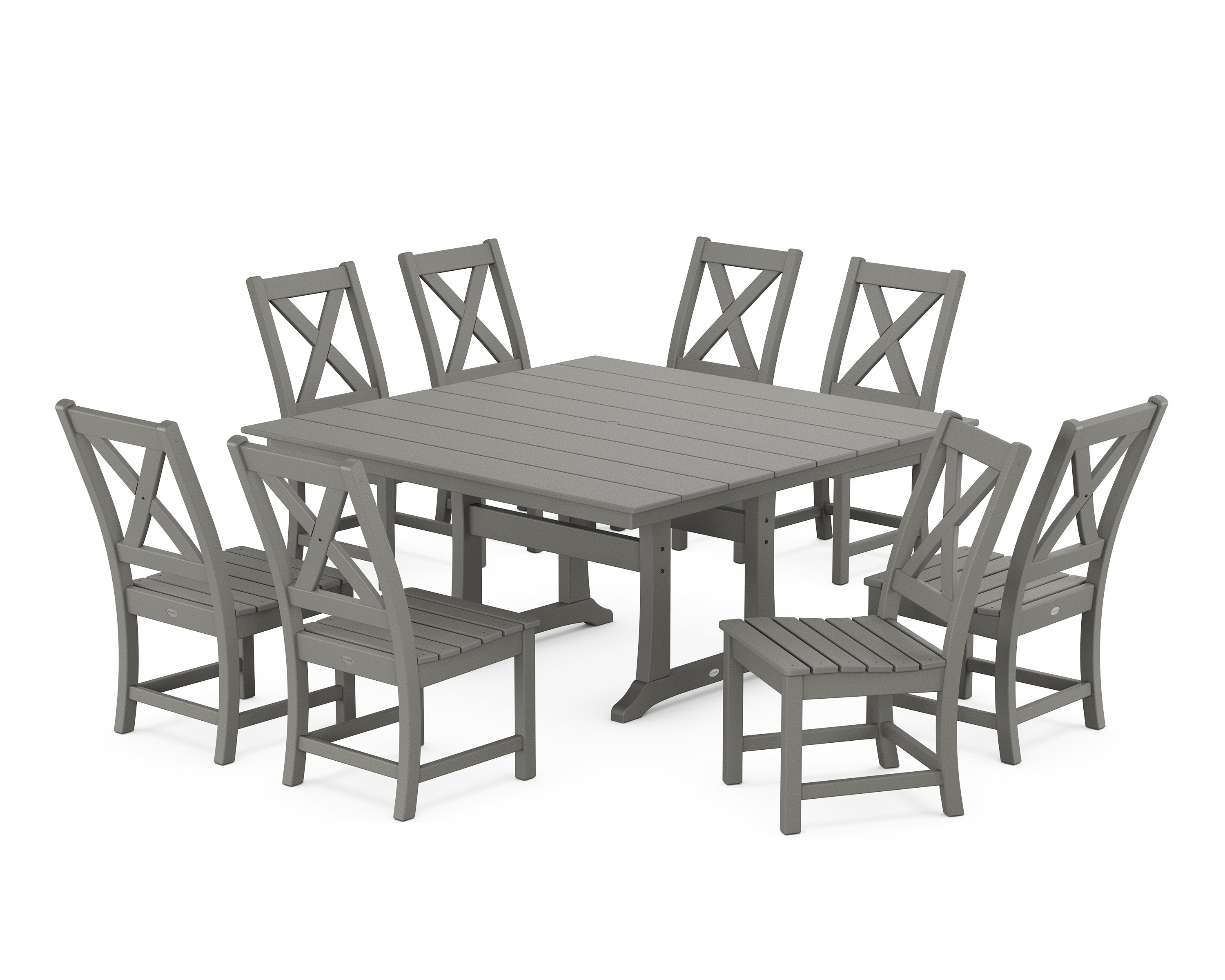 POLYWOOD® Braxton Side Chair 9-Piece Farmhouse Dining Set in Slate Grey