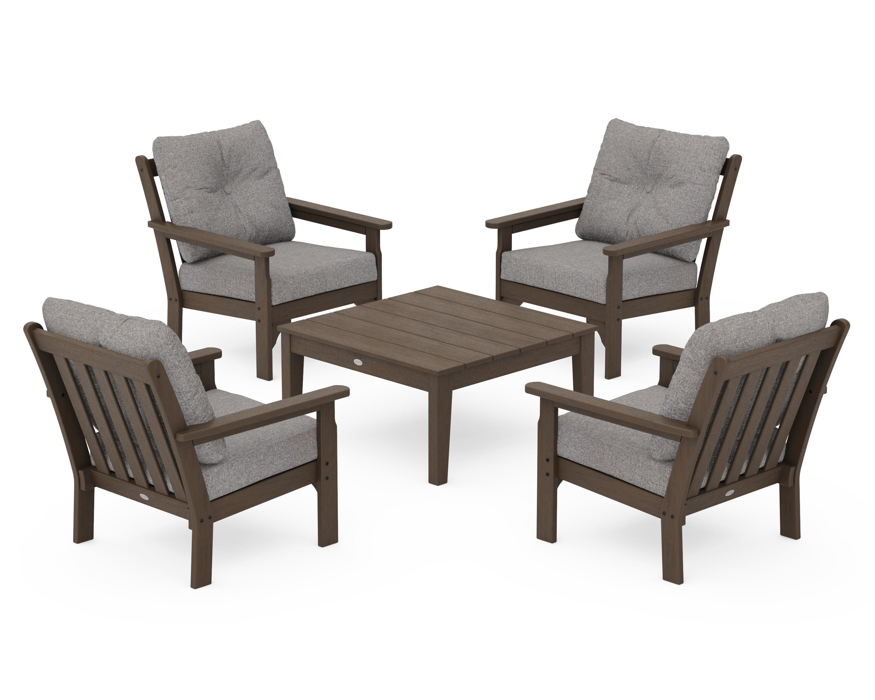 POLYWOOD Vineyard 5-Piece Deep Seating Conversation Set in Kona / Grey Mist