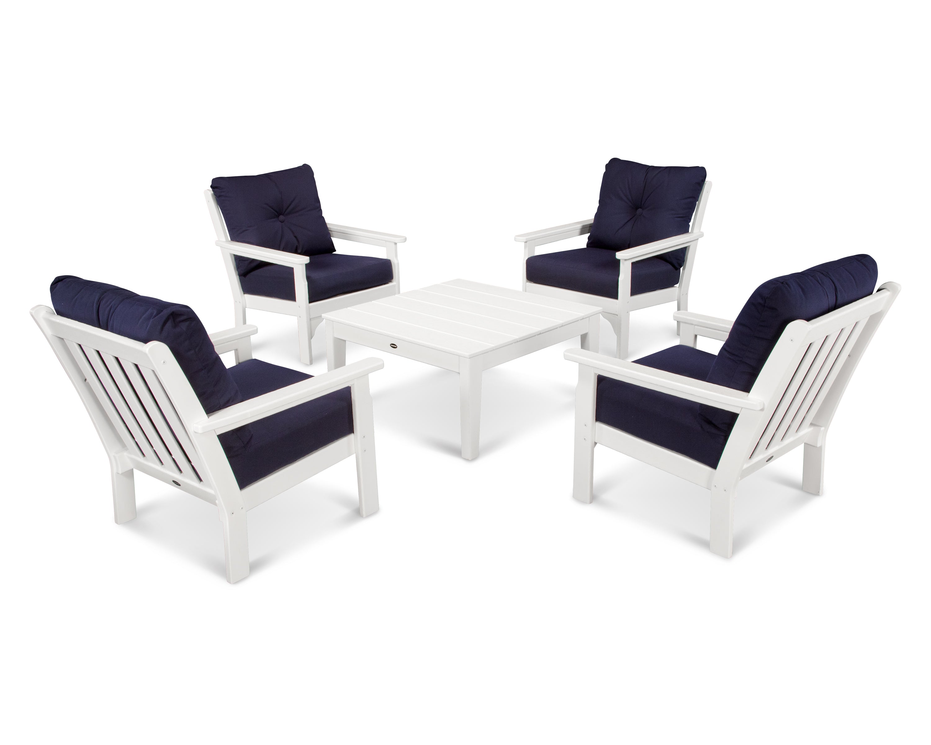 POLYWOOD Vineyard 5-Piece Deep Seating Conversation Set in White / Navy