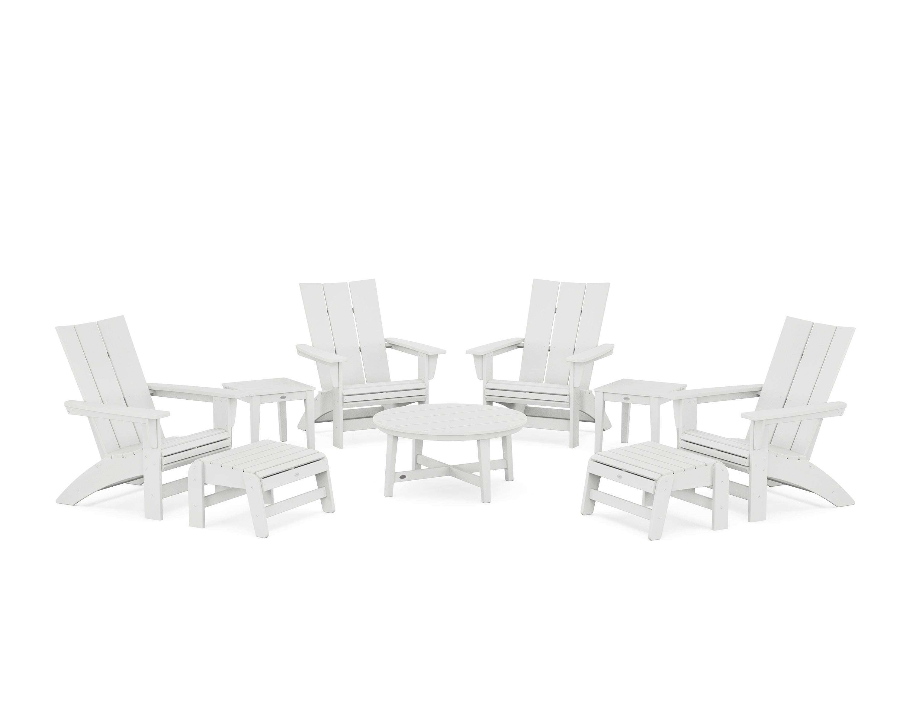 POLYWOOD® Modern Grand Adirondack 9-Piece Conversation Set in White