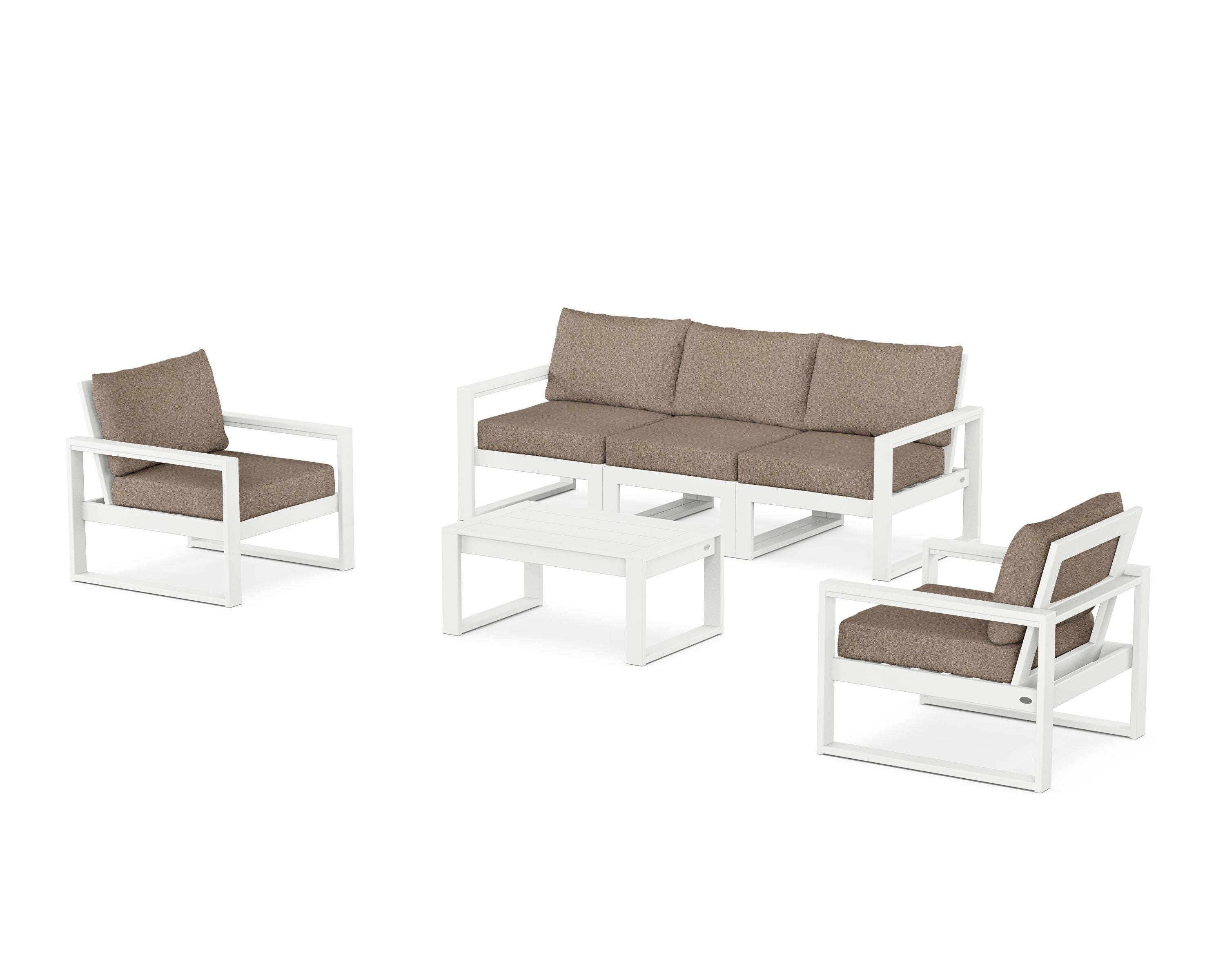 POLYWOOD EDGE Sectional 4-Piece Deep Seating Set with Sofa in White / Spiced Burlap