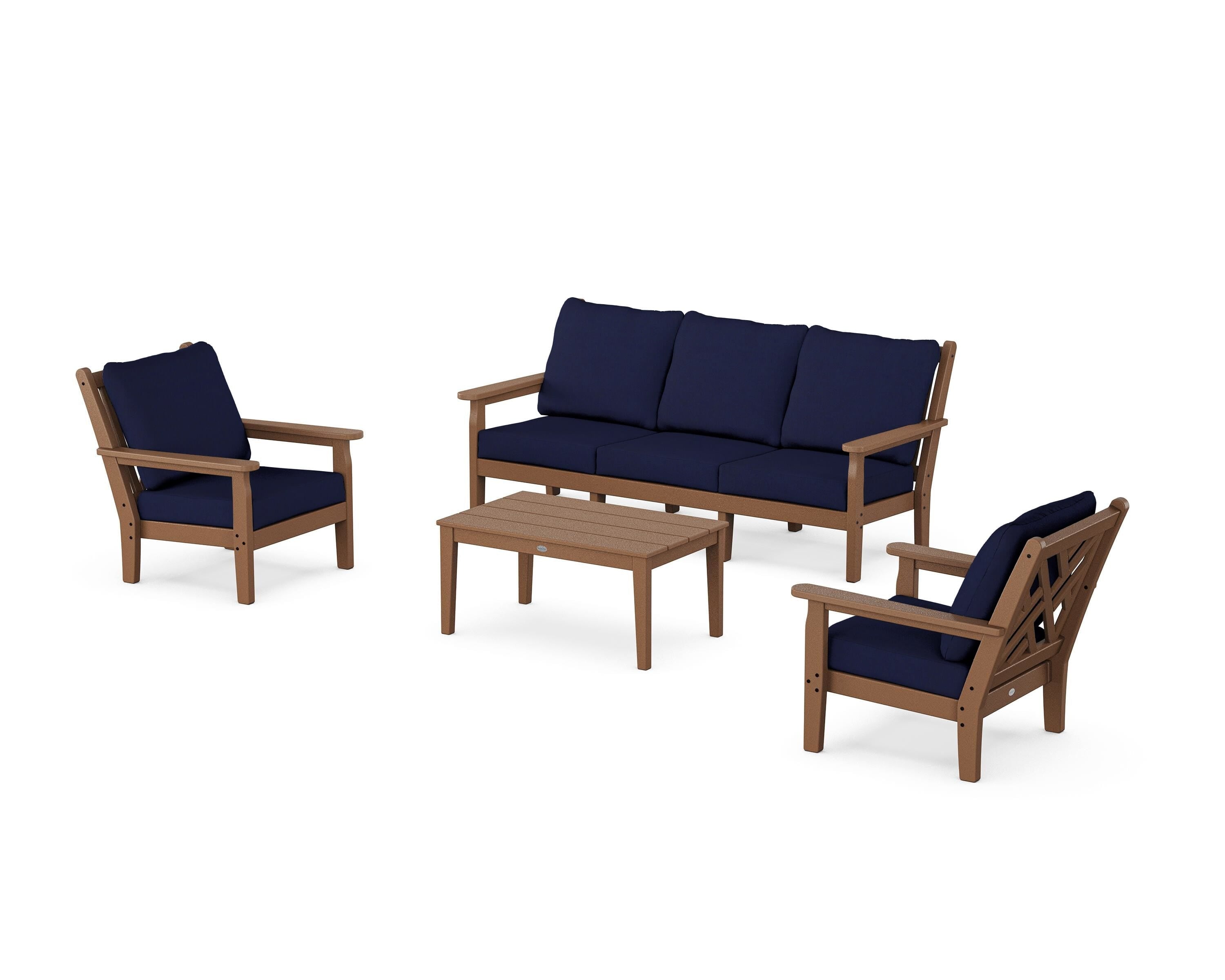 POLYWOOD Chippendale 4-Piece Deep Seating Set with Sofa in Teak / Navy