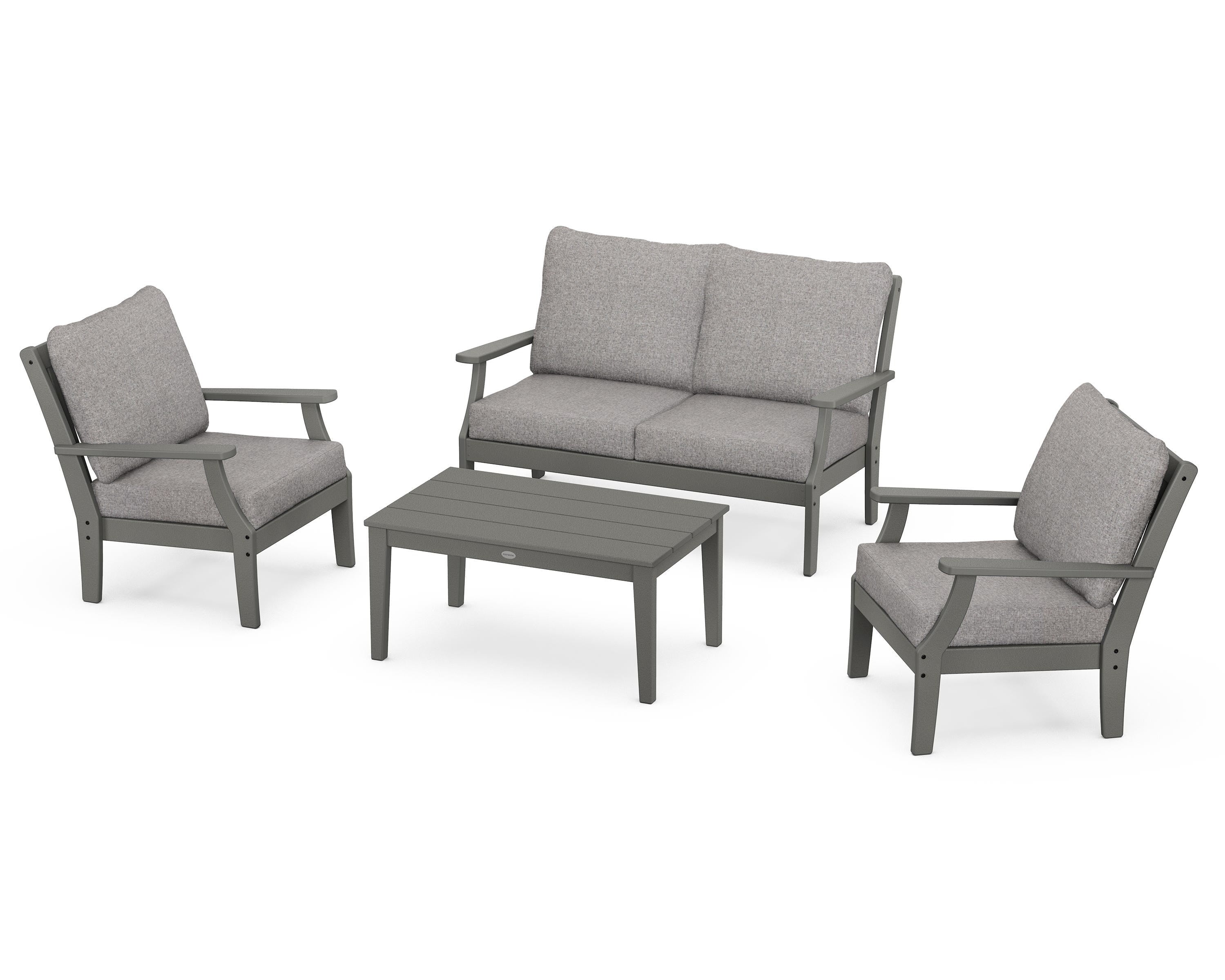 POLYWOOD Braxton 4-Piece Deep Seating Chair Set in Slate Grey / Grey Mist