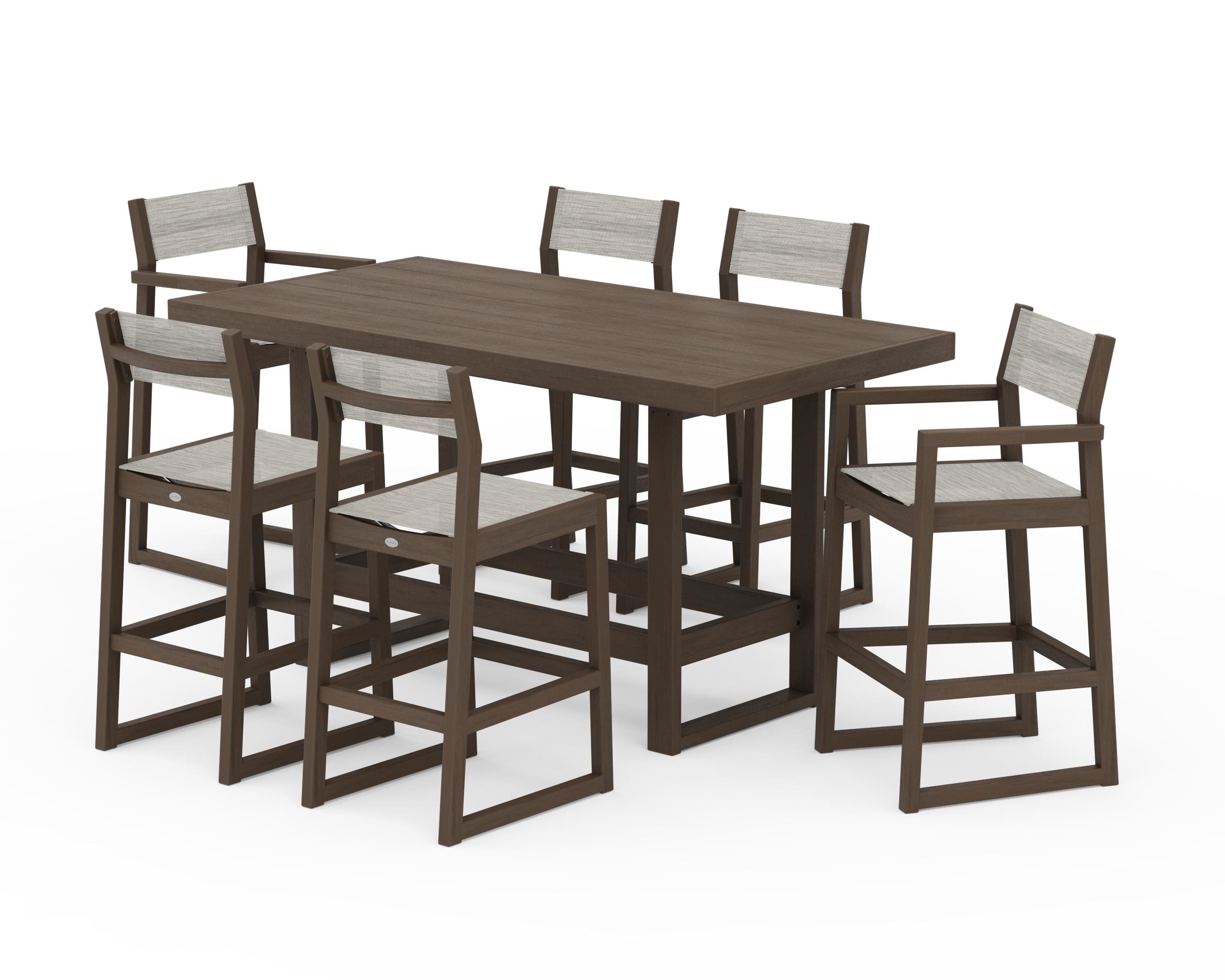 POLYWOOD EDGE Sling 7-Piece Bar Table Set in Kona / Birch Sling