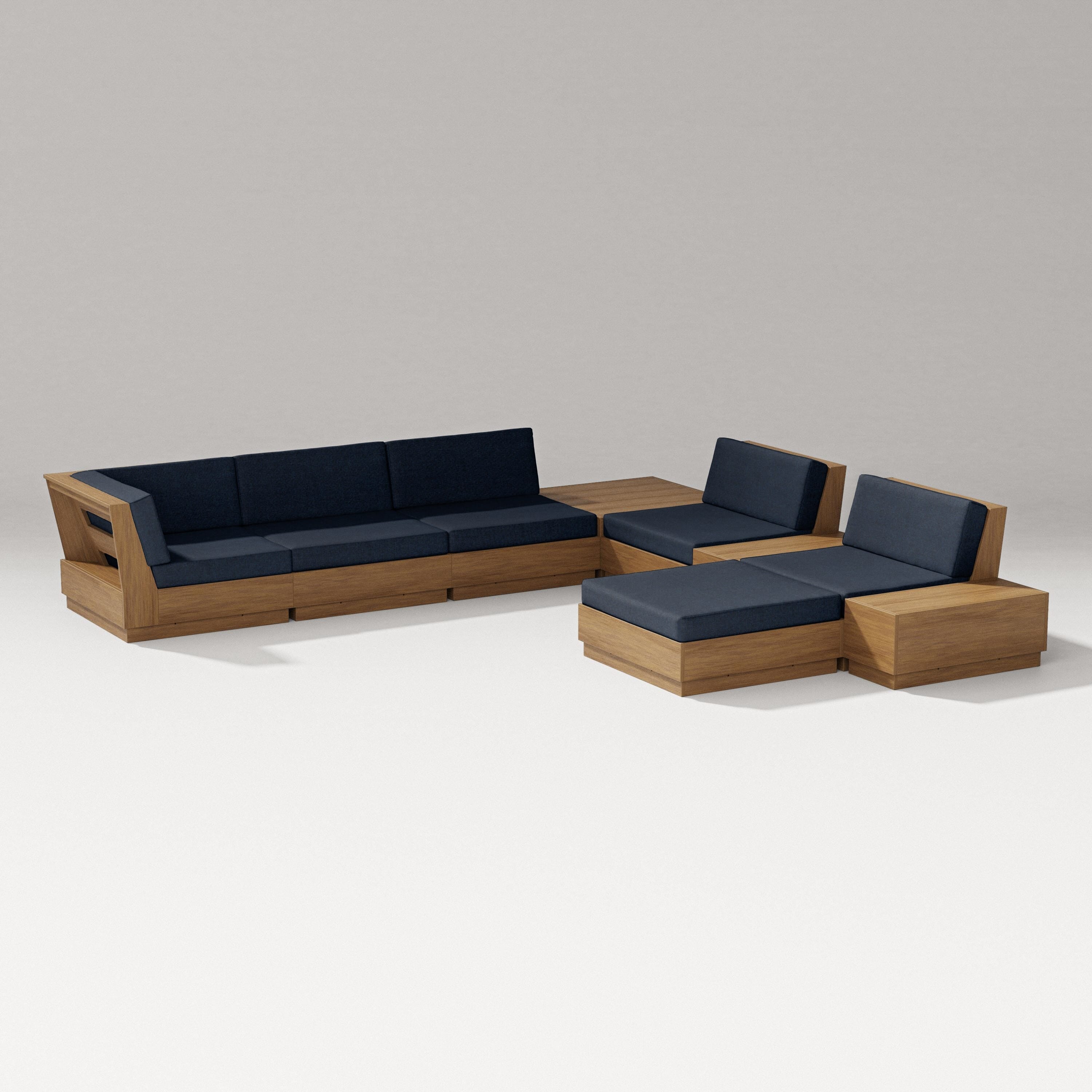 PW Designer Series Elevate 9-Piece Conversation Sectional in Natural / Marine Indigo