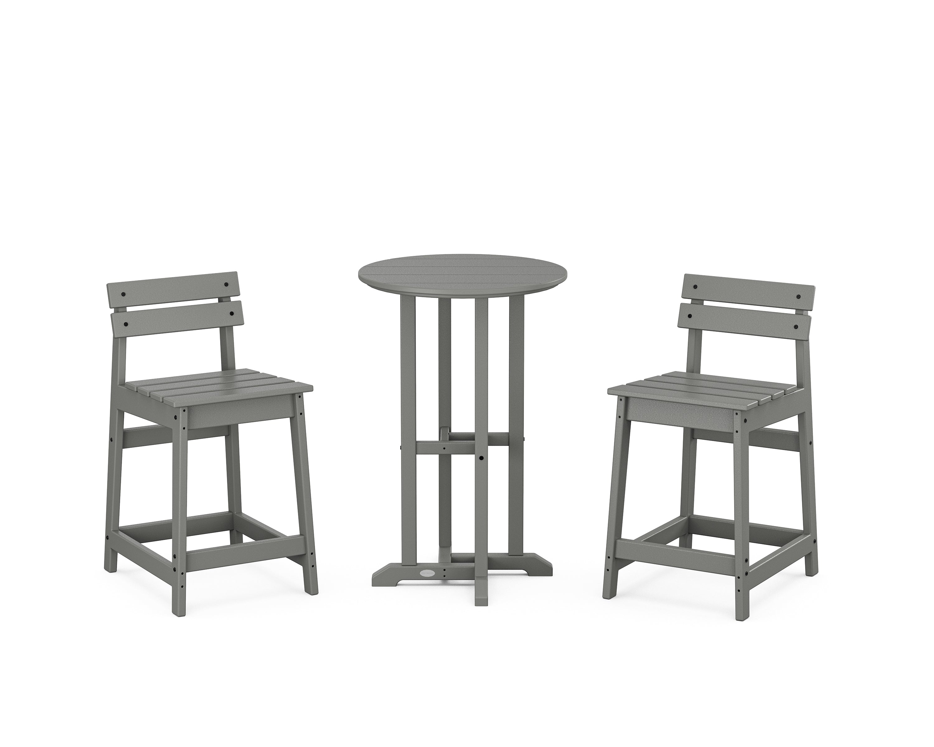 POLYWOOD Modern Studio Plaza Lowback 3-Piece Bistro Counter Set in Slate Grey