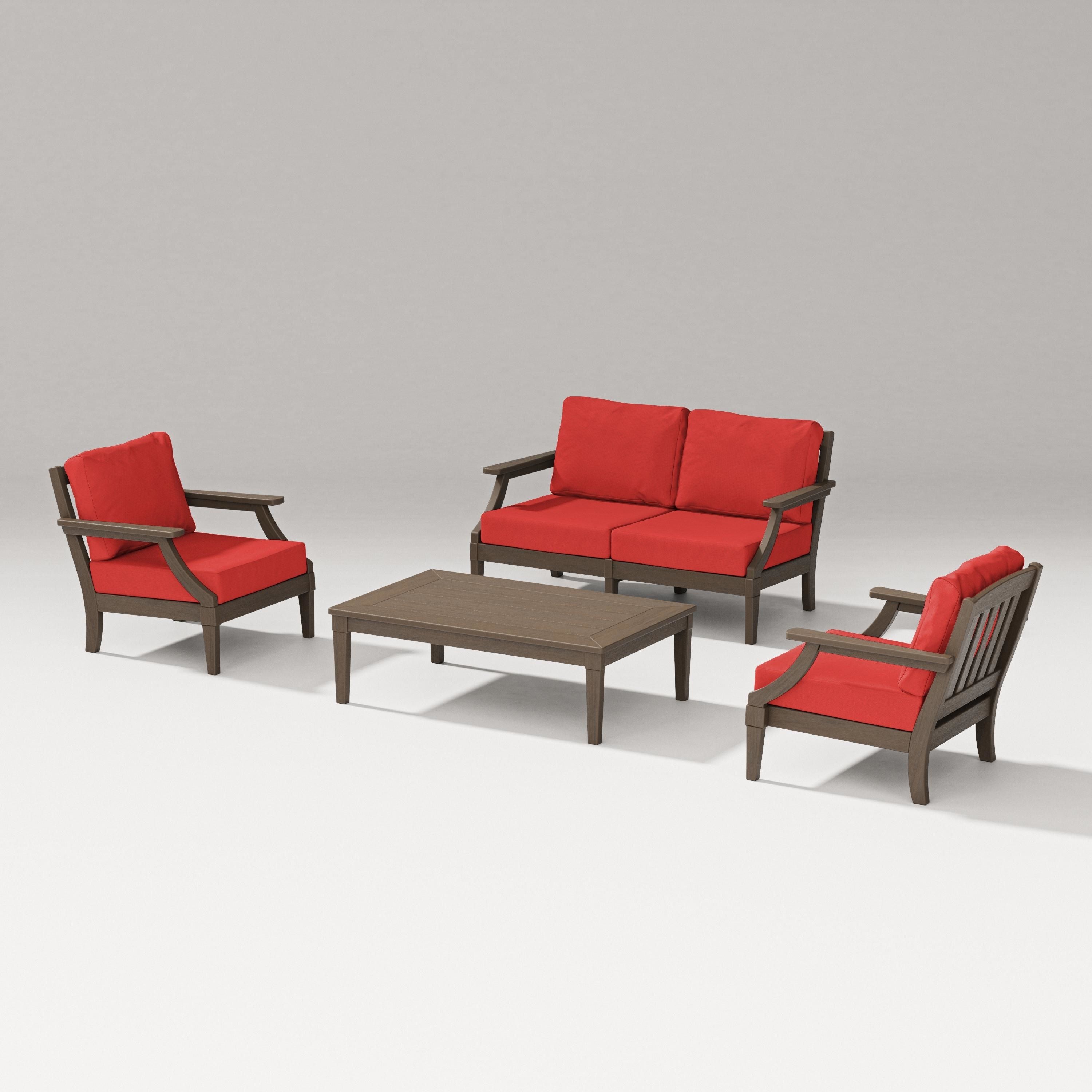 PW Designer Series Estate Lounge 4-Piece Loveseat Set in Kona / Crimson Linen