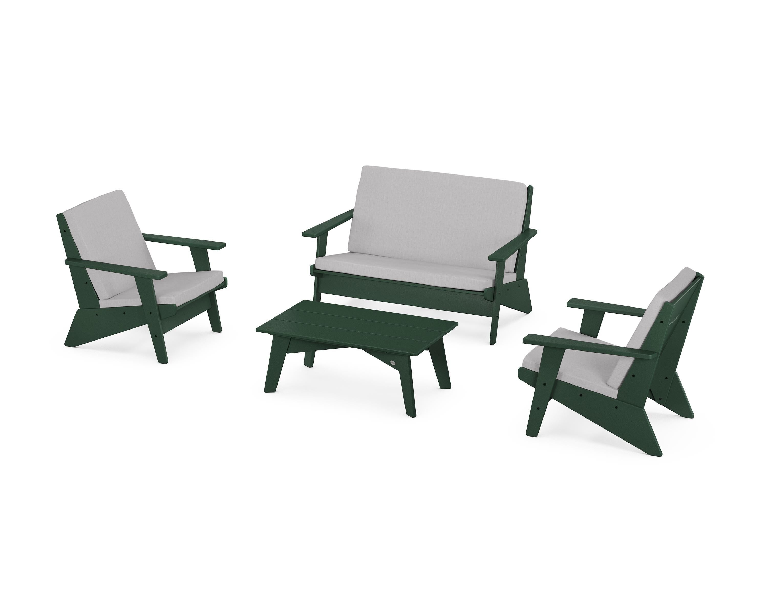POLYWOOD Riviera Modern Lounge 4-Piece Set in Green / Granite
