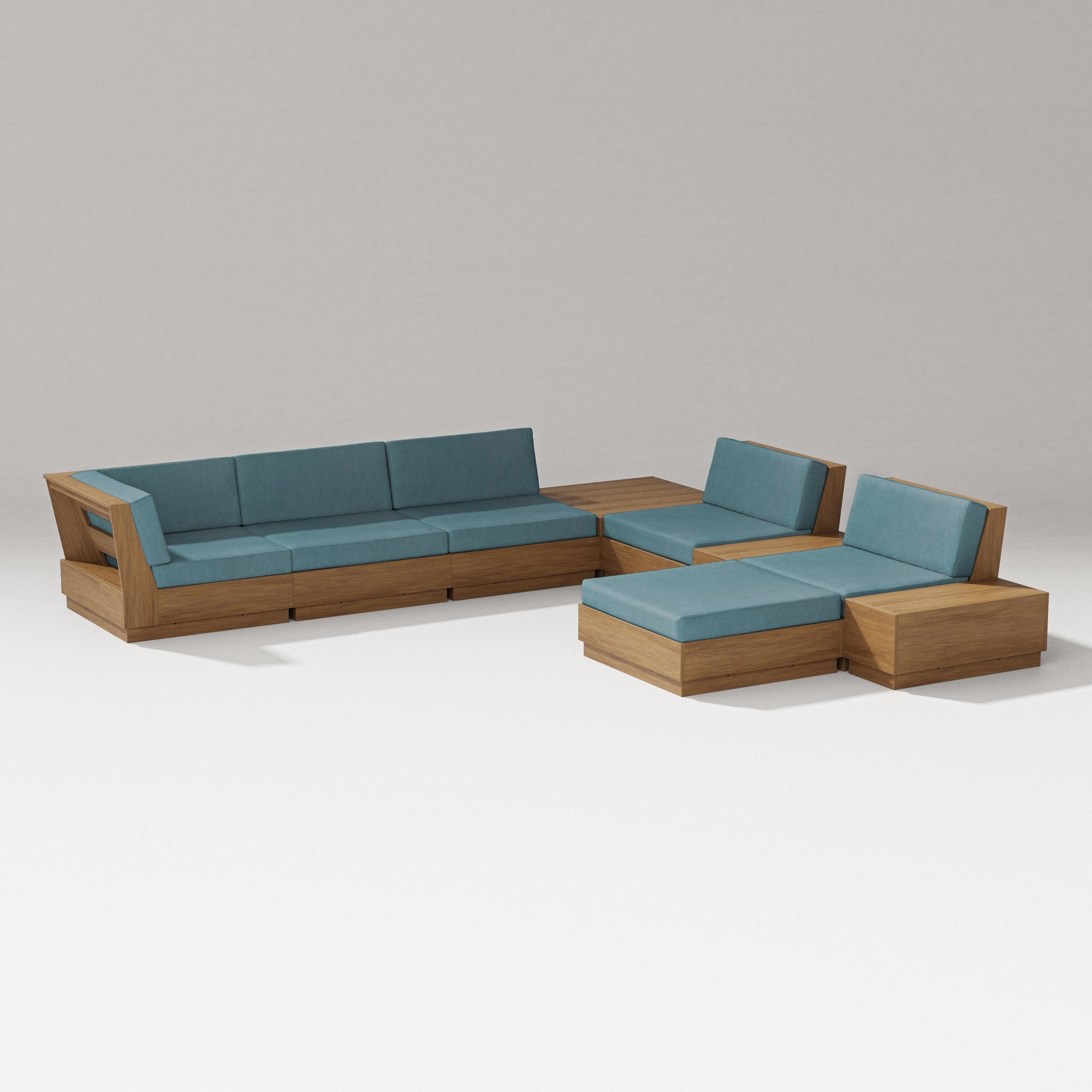 PW Designer Series Elevate 9-Piece Conversation Sectional in Natural / Ocean Teal
