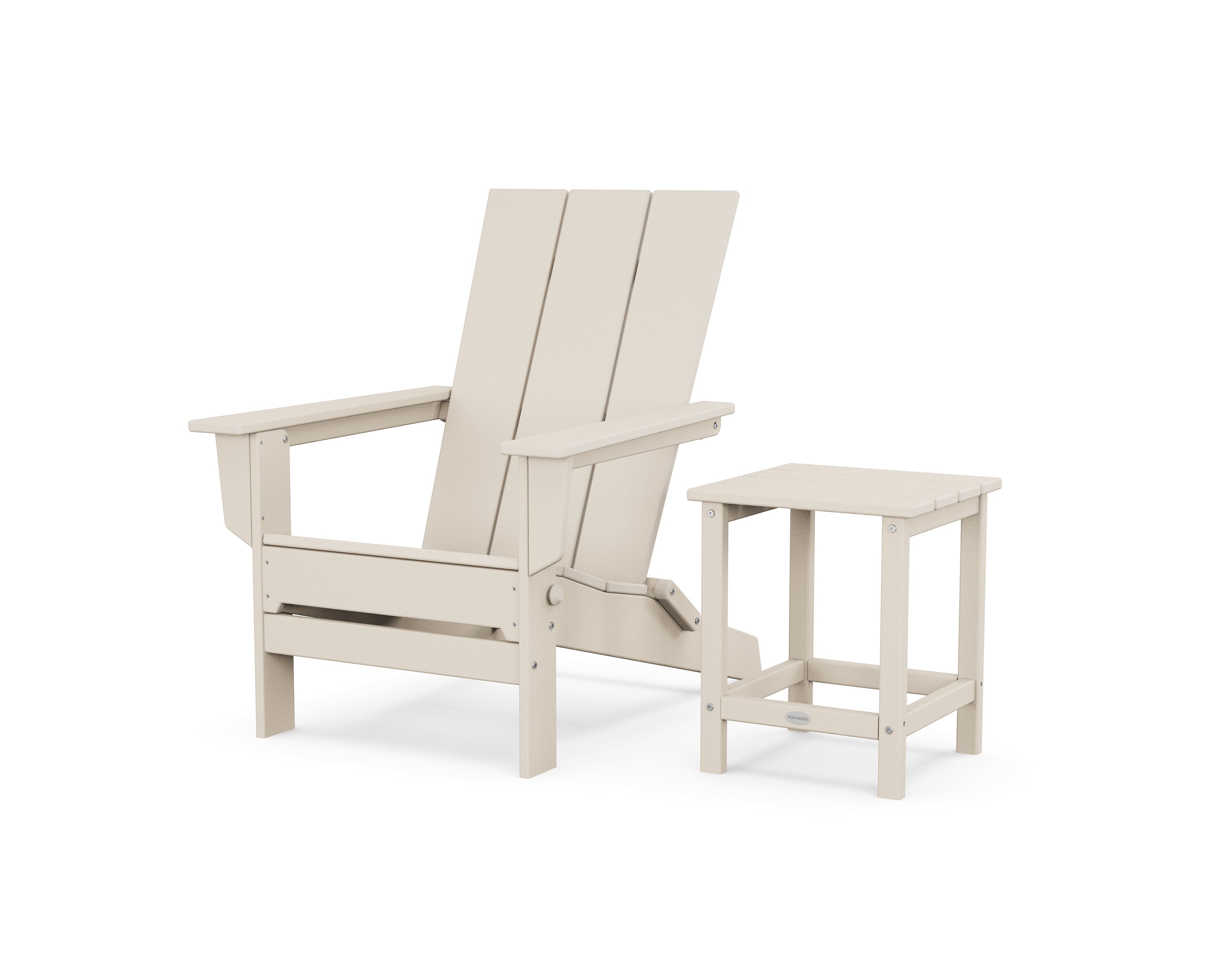 POLYWOOD Modern Studio Folding Adirondack Chair with Side Table in Sand