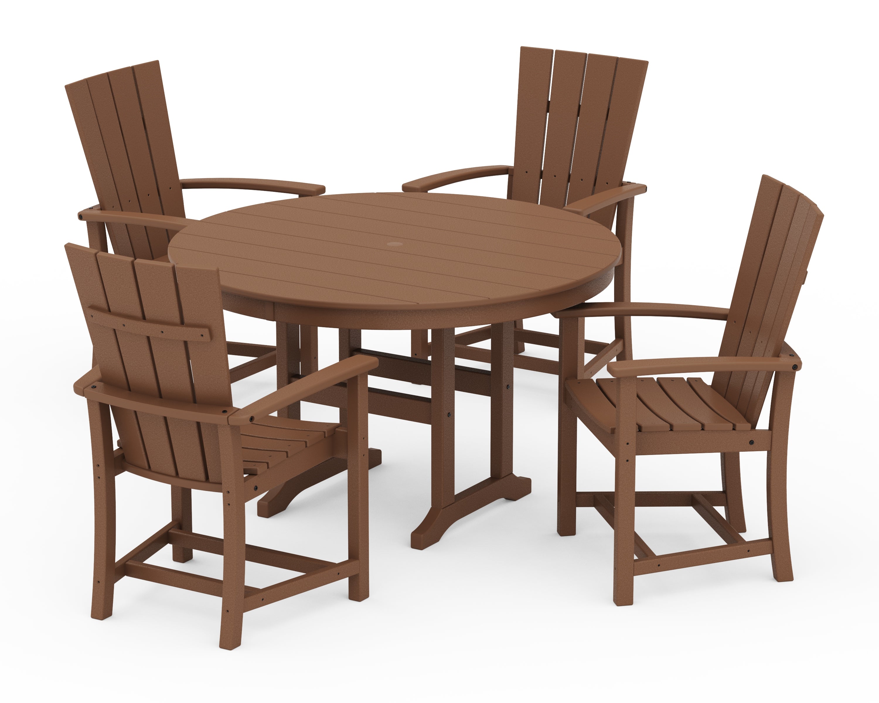 POLYWOOD Quattro 5-Piece Round Farmhouse Dining Set in Teak