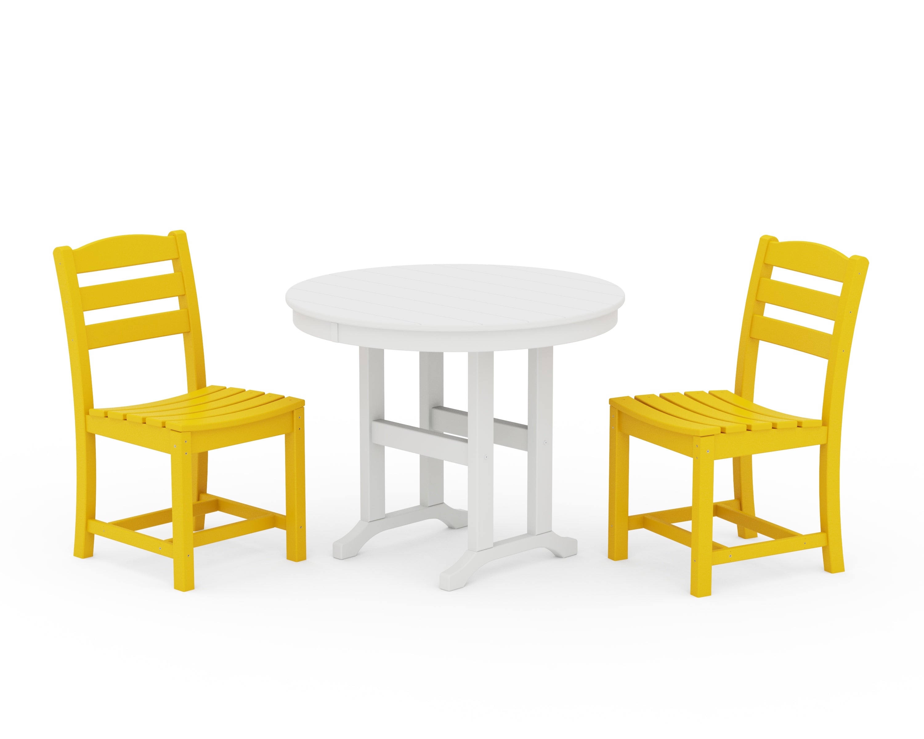 POLYWOOD La Casa Café Side Chair 3-Piece Round Dining Set in Lemon / White