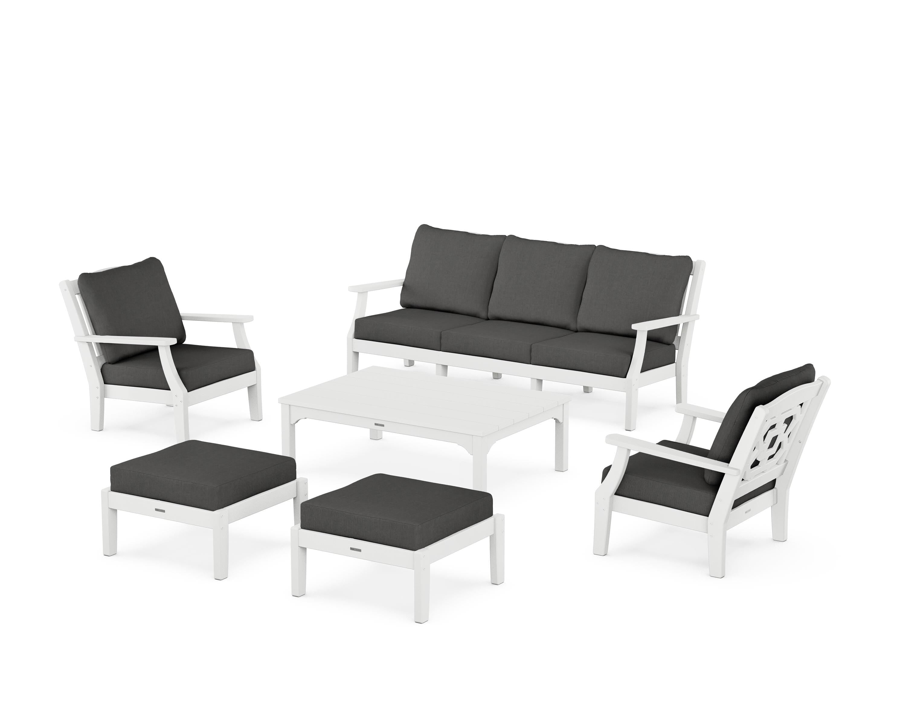 Martha Stewart by POLYWOOD Chinoiserie 6-Piece Lounge Sofa Set in White / Spectrum Carbon