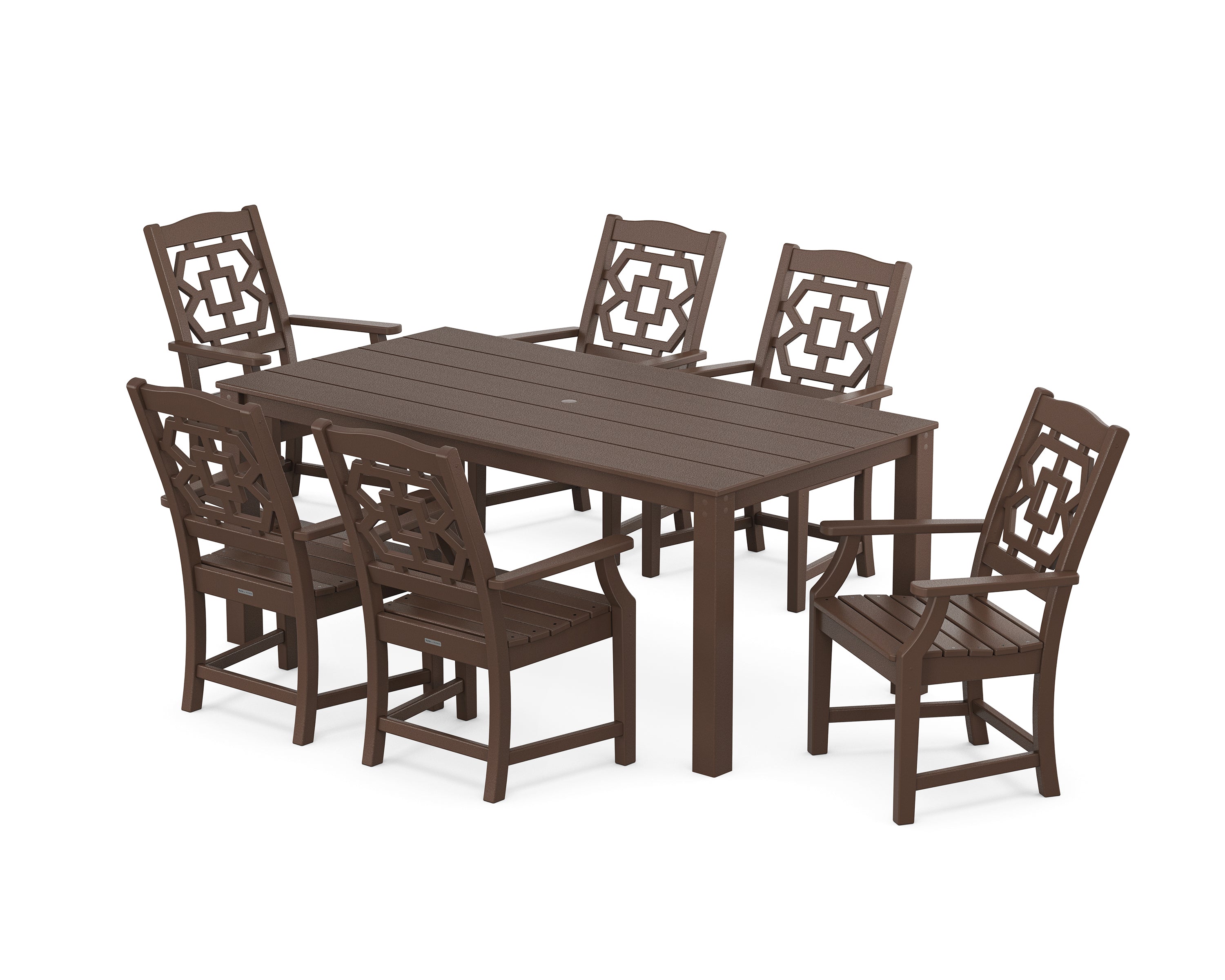 Martha Stewart by POLYWOOD Chinoiserie Arm Chair 7-Piece Parsons Dining Set in Mahogany
