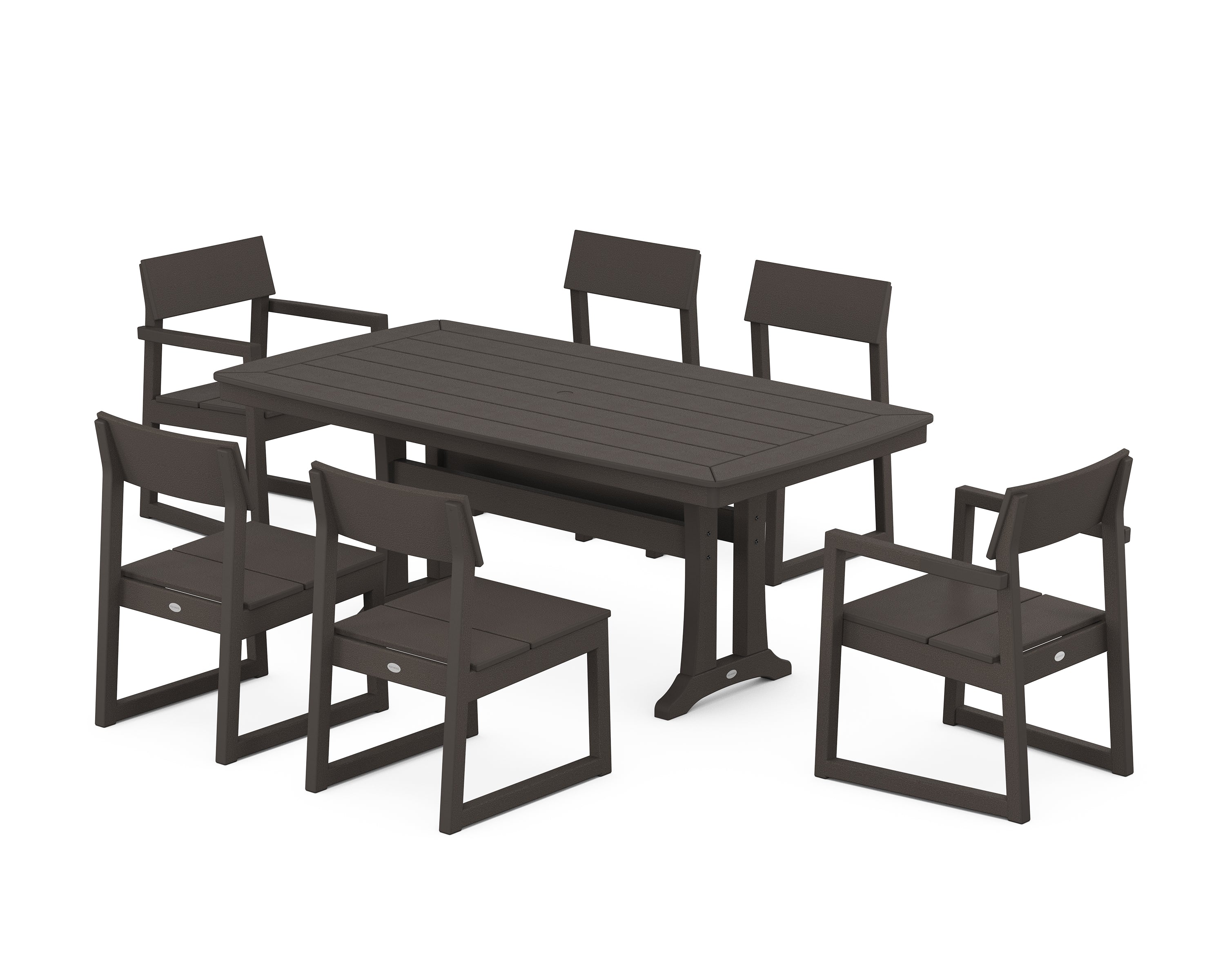 POLYWOOD® EDGE 7-Piece Dining Set with Trestle Legs in Vintage Coffee