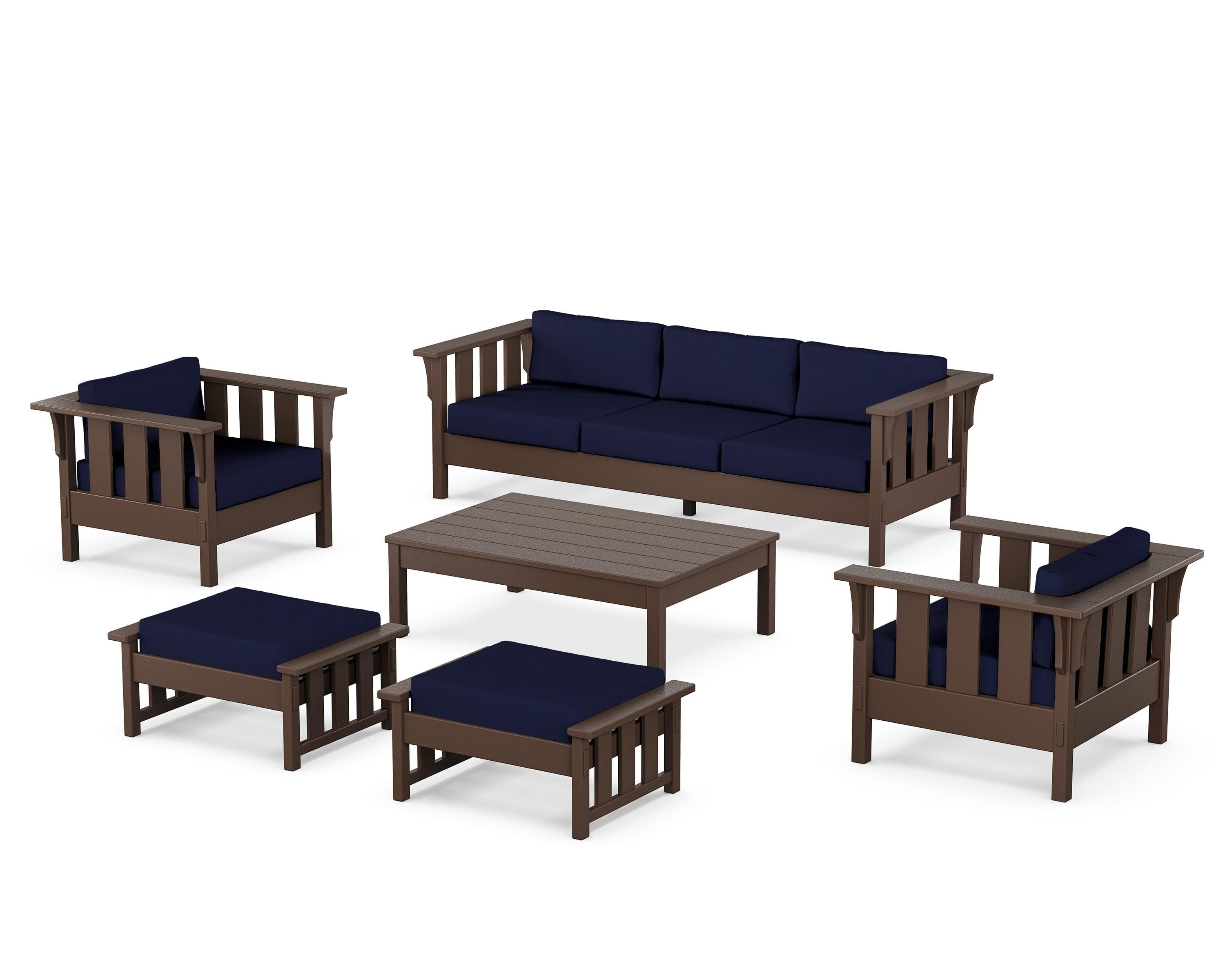 Martha Stewart by POLYWOOD Acadia 6-Piece Lounge Sofa Set in Mahogany / Navy