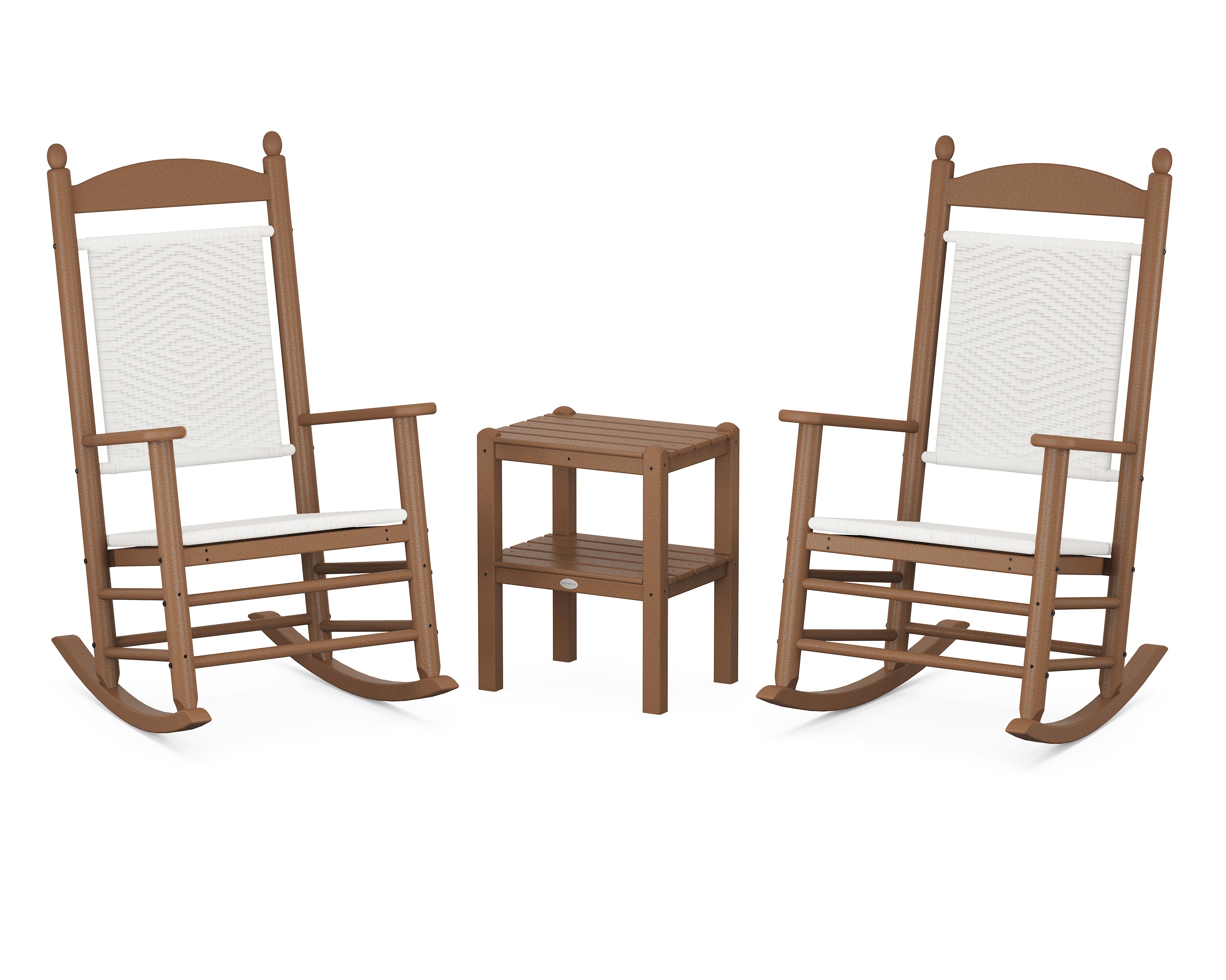 POLYWOOD Jefferson 3-Piece Woven Rocker Set in Teak / White Loom