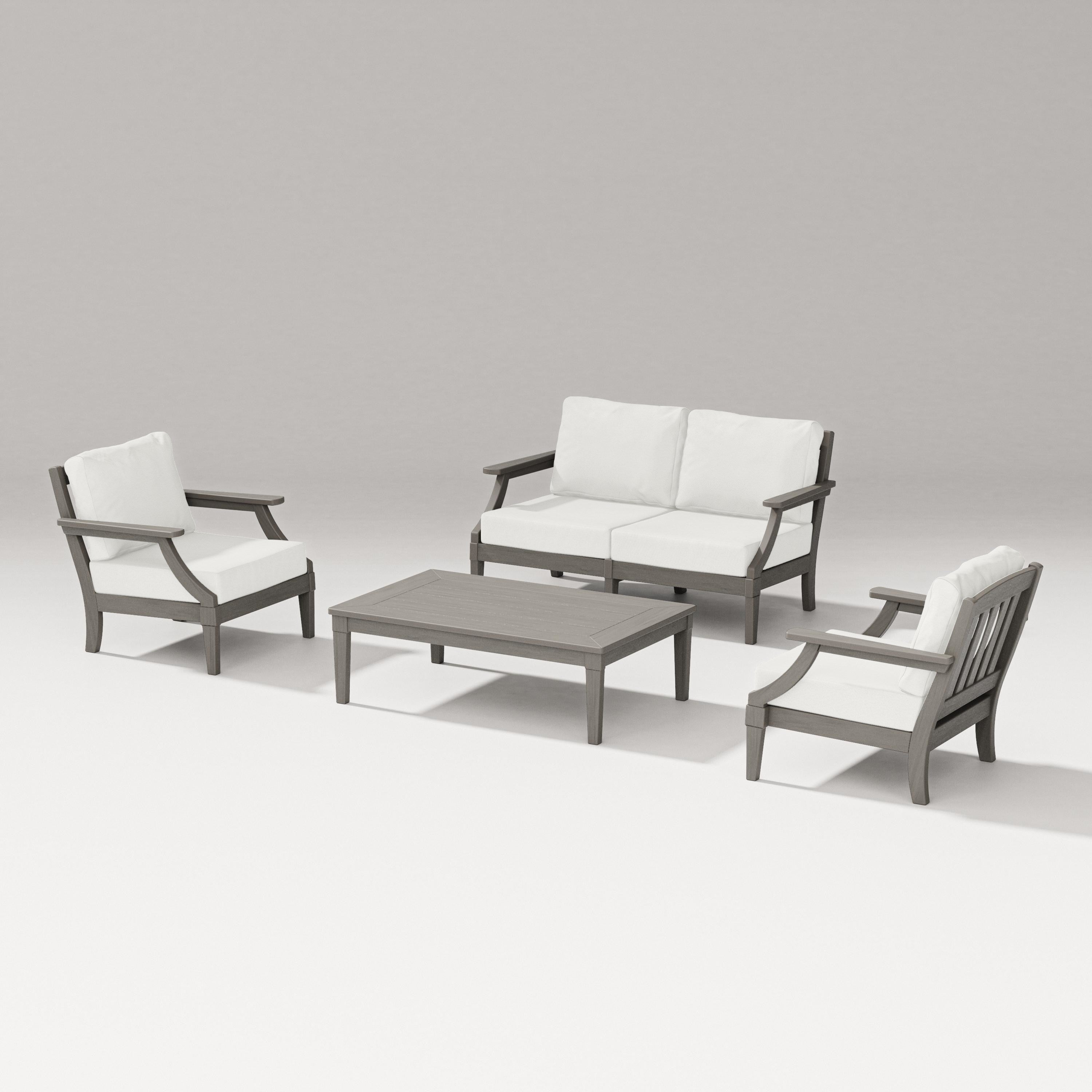 PW Designer Series Estate Lounge 4-Piece Loveseat Set in Driftwood / Natural Linen